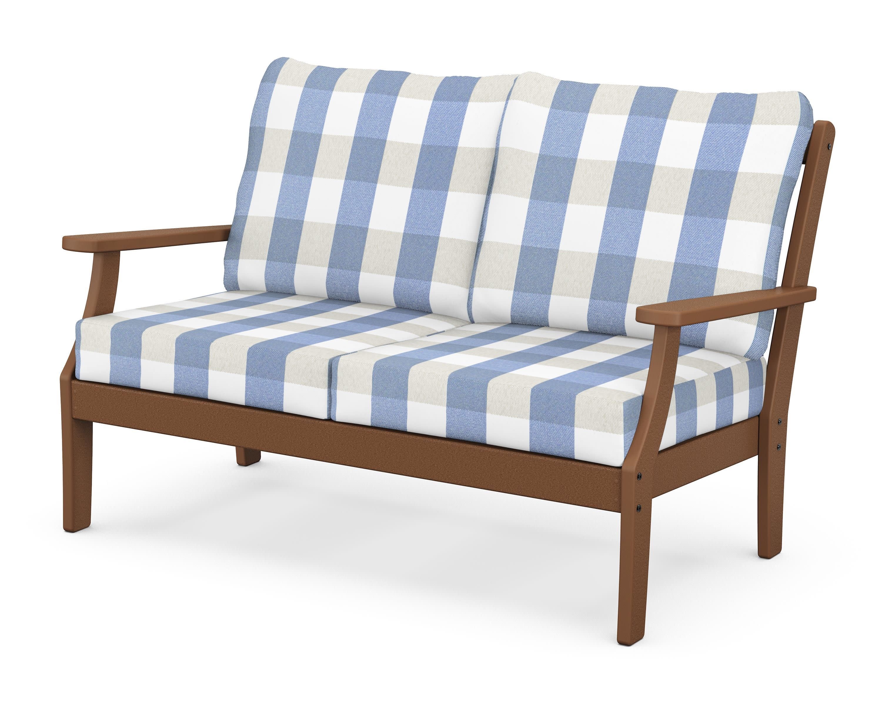 Braxton Deep Seating Loveseat in Teak / Buffalo Plaid Sky Blue