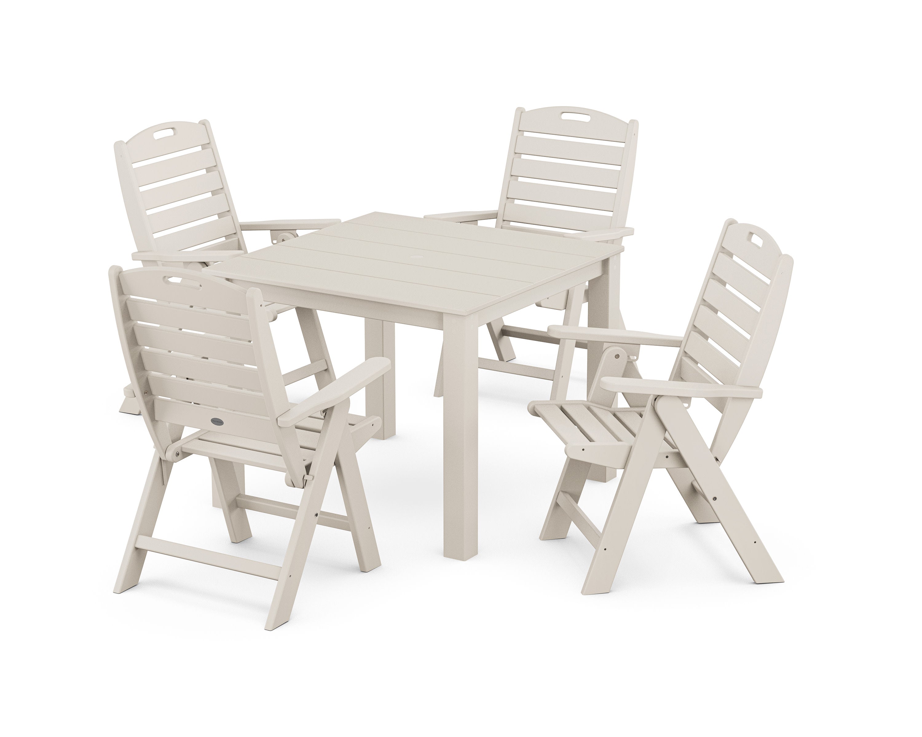 Nautical Folding Highback Chair 5-Piece Parsons Dining Set in Sand