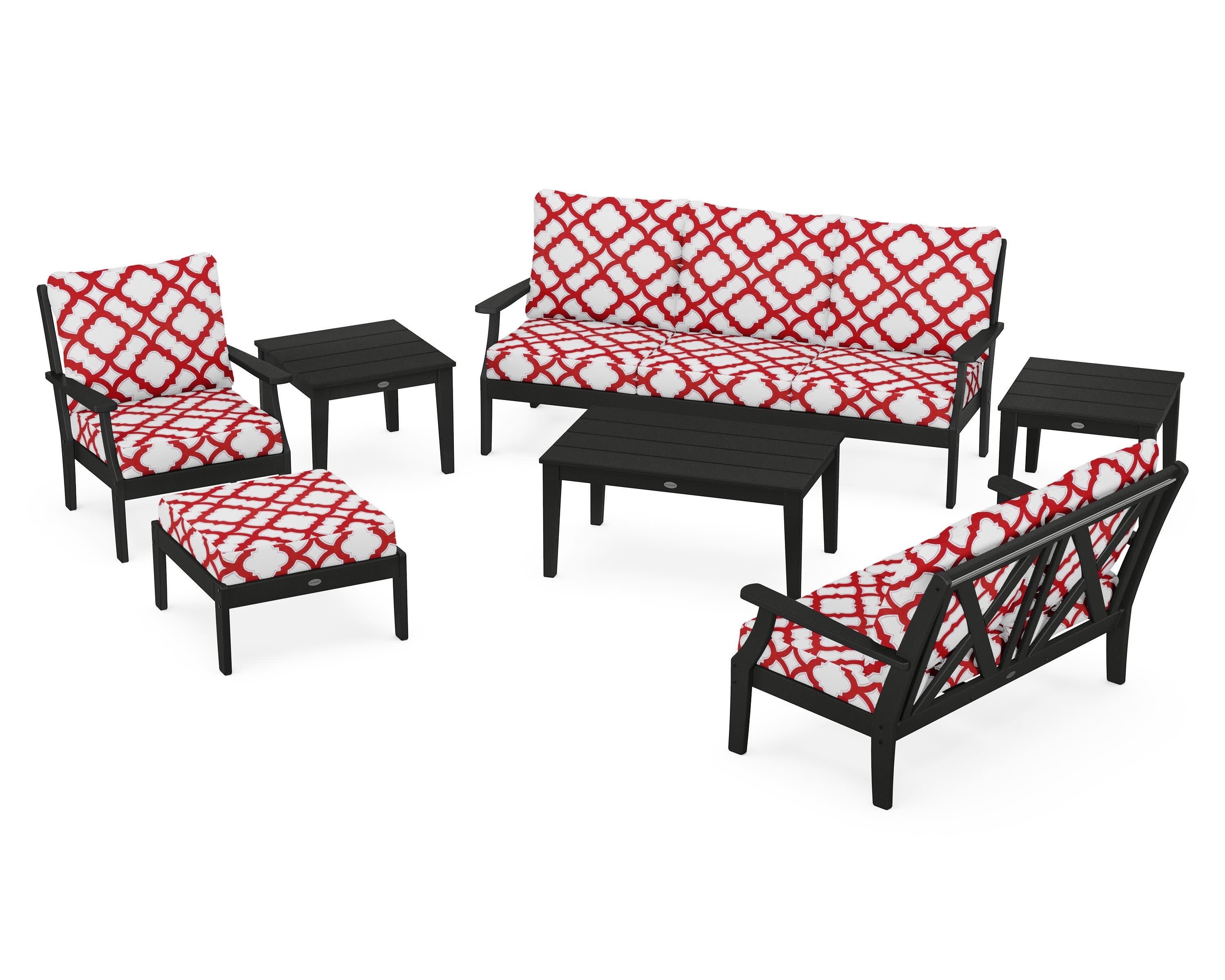 Braxton 7-Piece Deep Seating Set in Black / Trellis Crimson