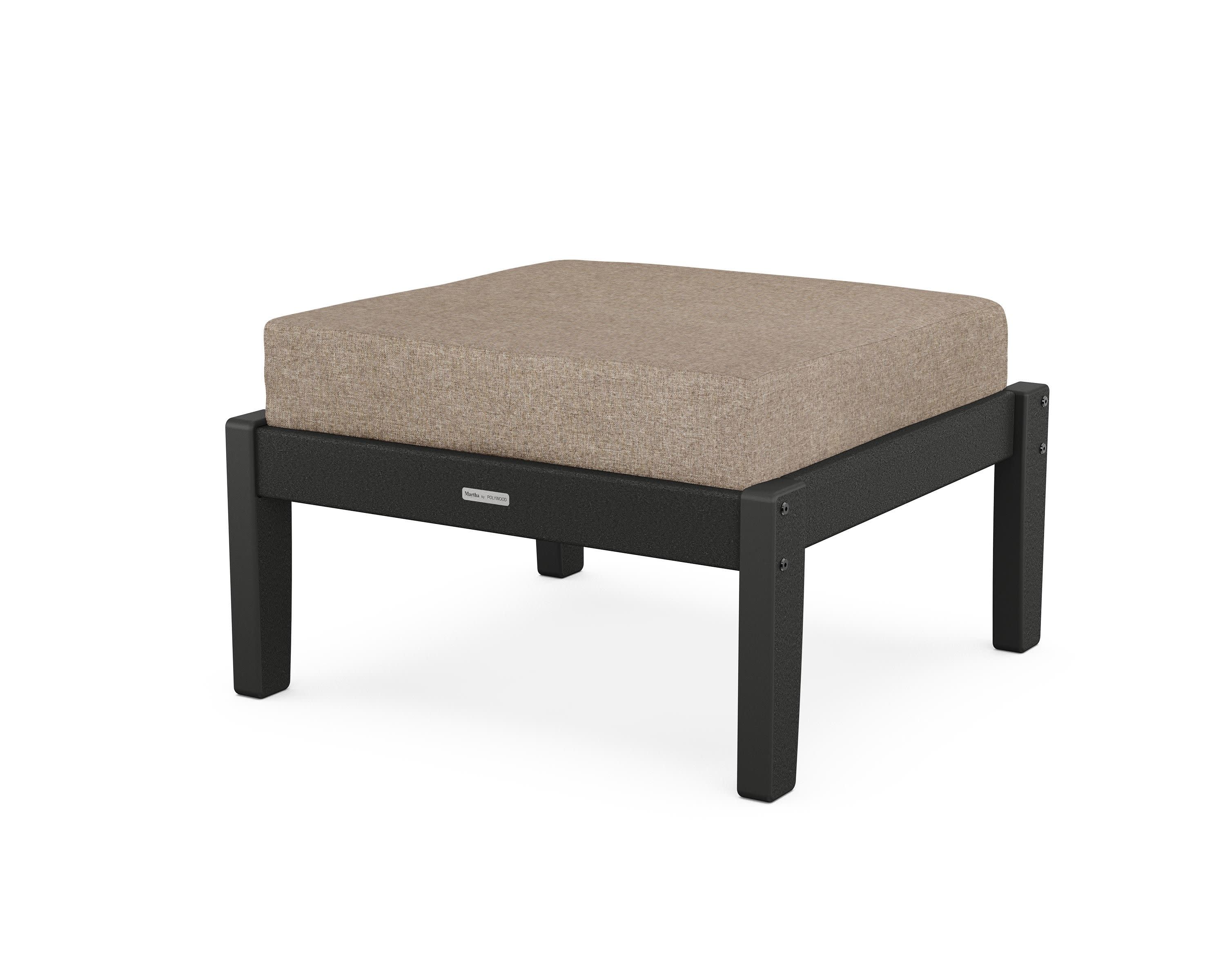 Chinoiserie Deep Seating Ottoman in Black / Spiced Burlap