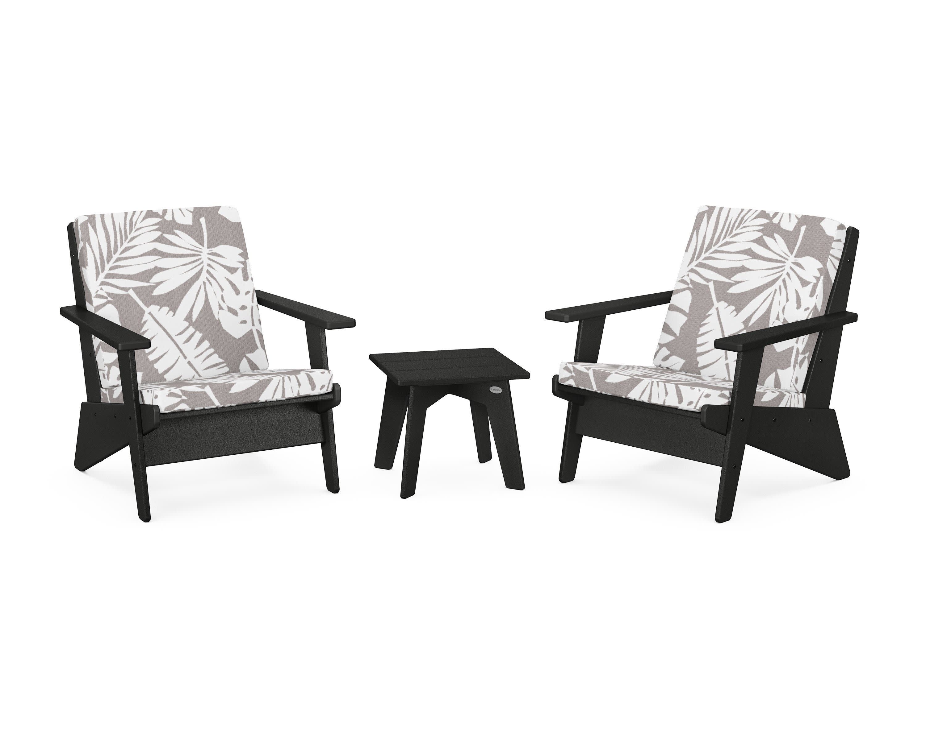Riviera Modern Lounge 3-Piece Set in Black / Leaf Grey Mist