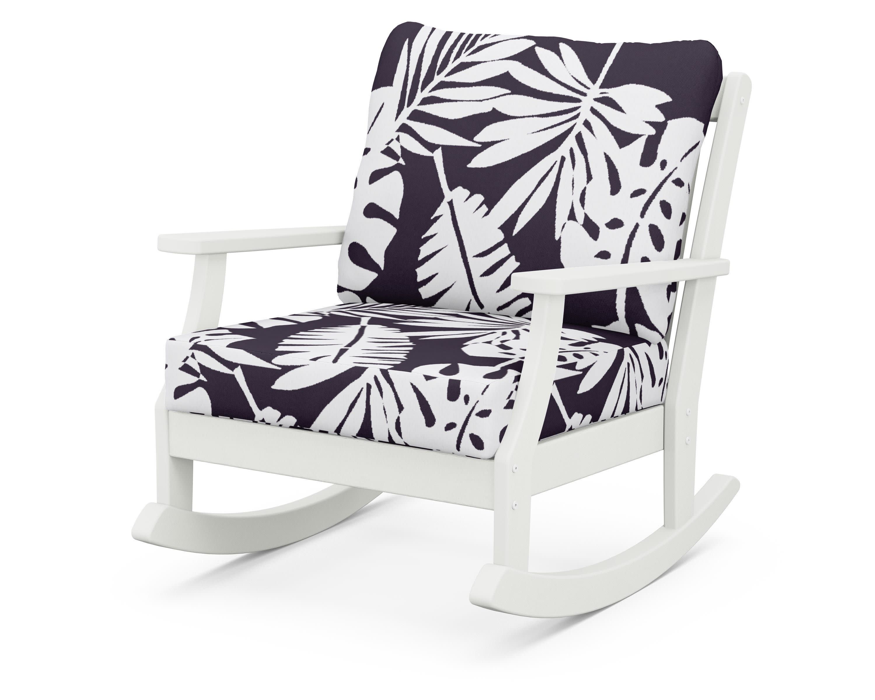 Braxton Deep Seating Rocking Chair in Vintage White / Leaf Navy