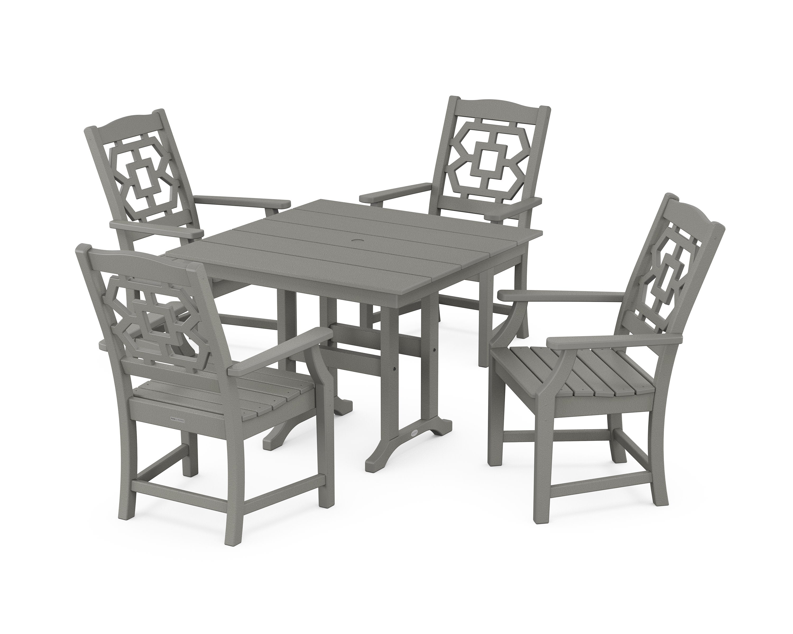 Chinoiserie 5-Piece Farmhouse Dining Set in Slate Grey