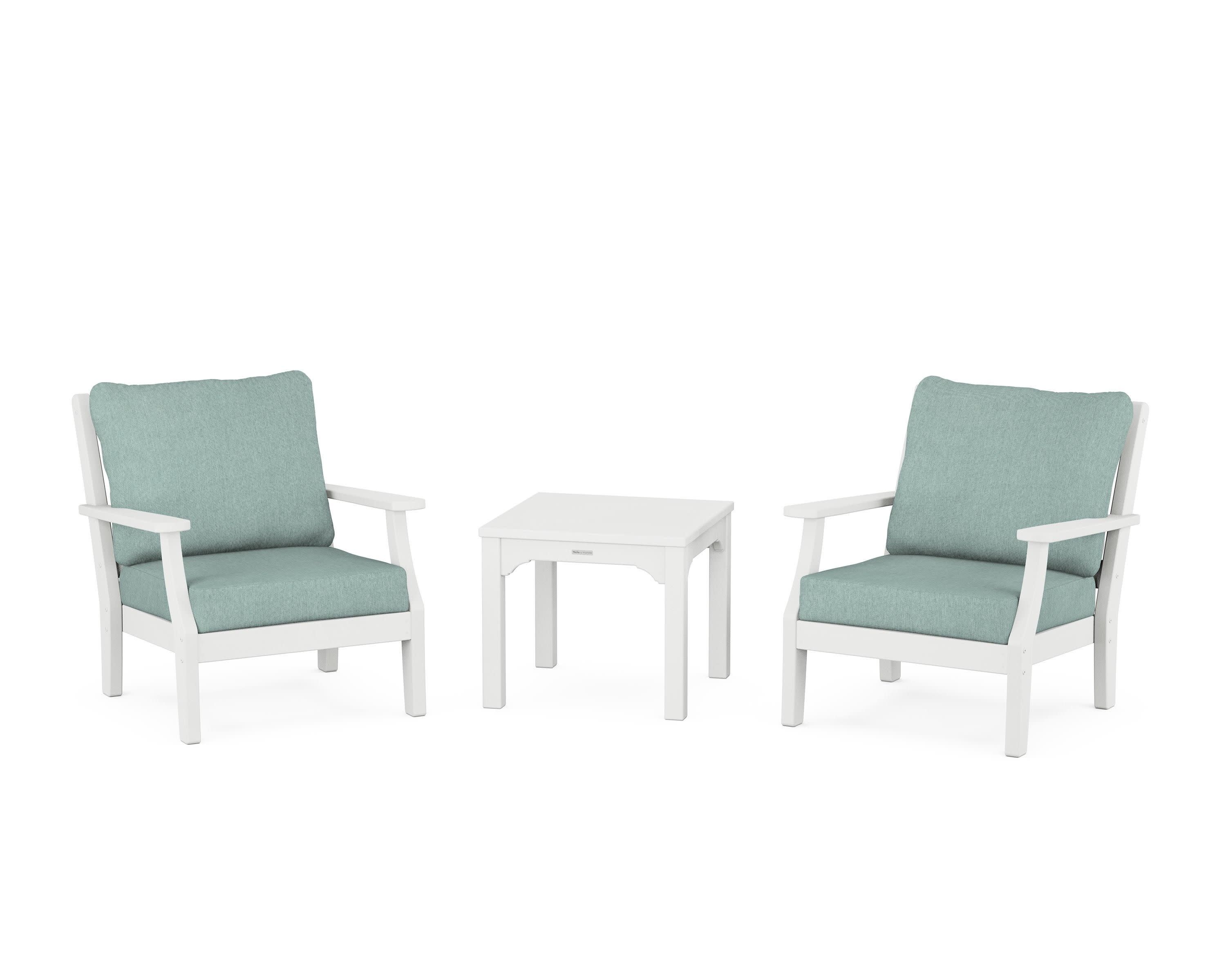 Chinoiserie 3-Piece Deep Seating Set in White / Glacier Spa