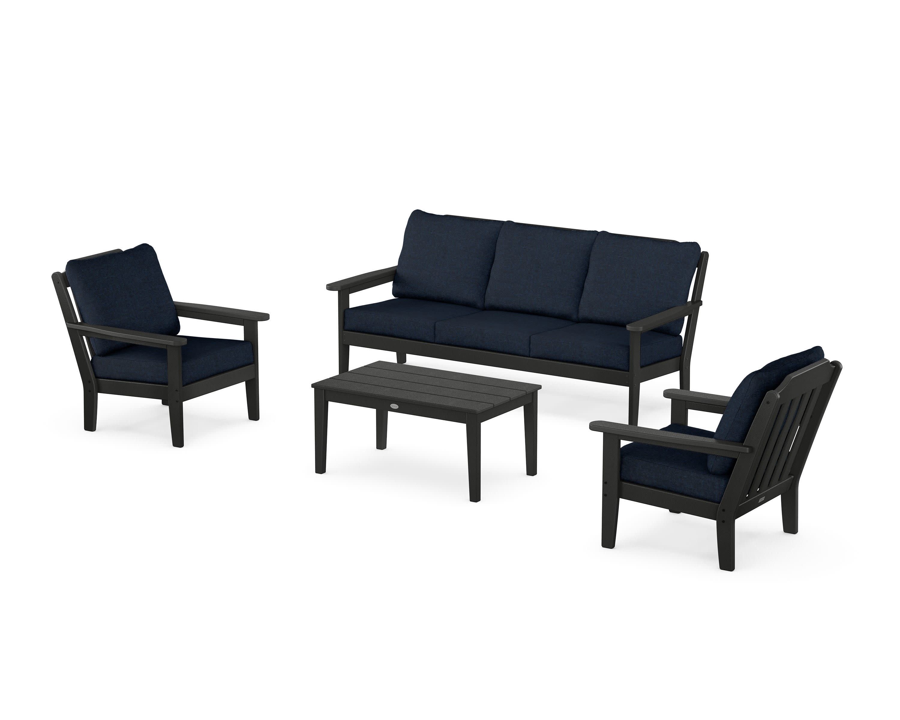 Cottage 4-Piece Deep Seating Set with Sofa in Black / Marine Indigo