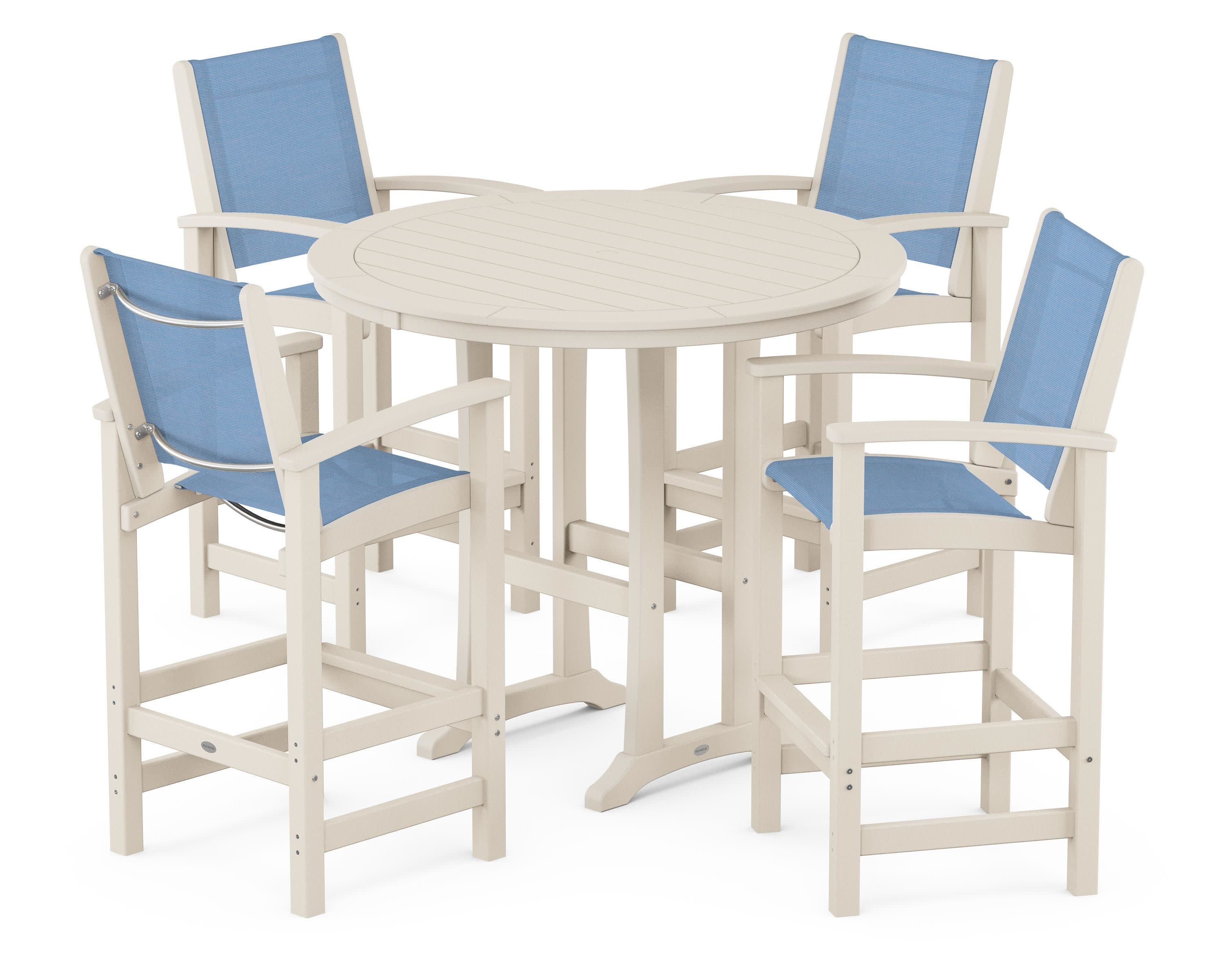 Coastal 5-Piece Nautical Trestle Bar Set in Sand / Poolside Sling
