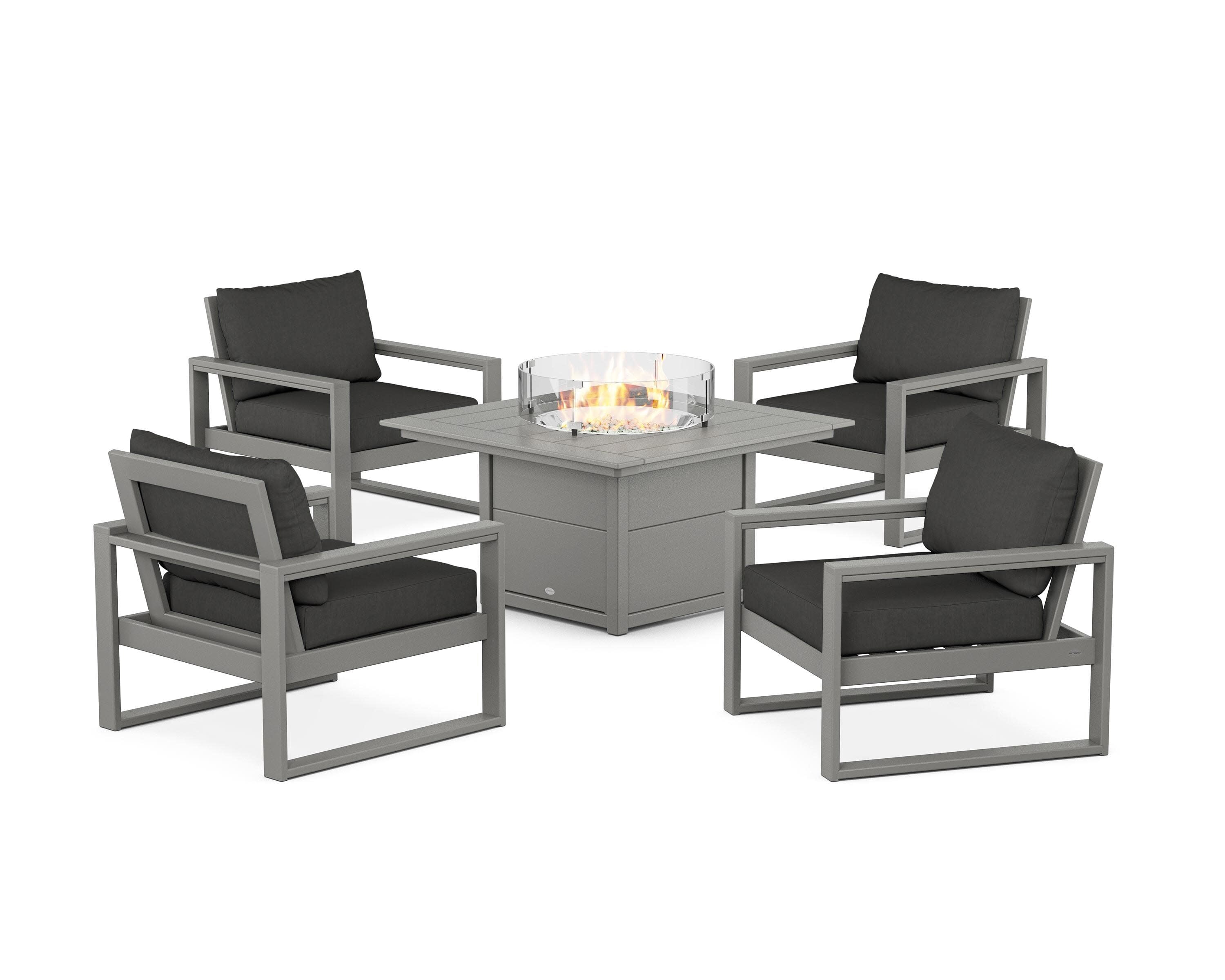 EDGE Sectional 5-Piece Deep Seating Set with Fire Pit Table in Slate Grey / Spectrum Carbon