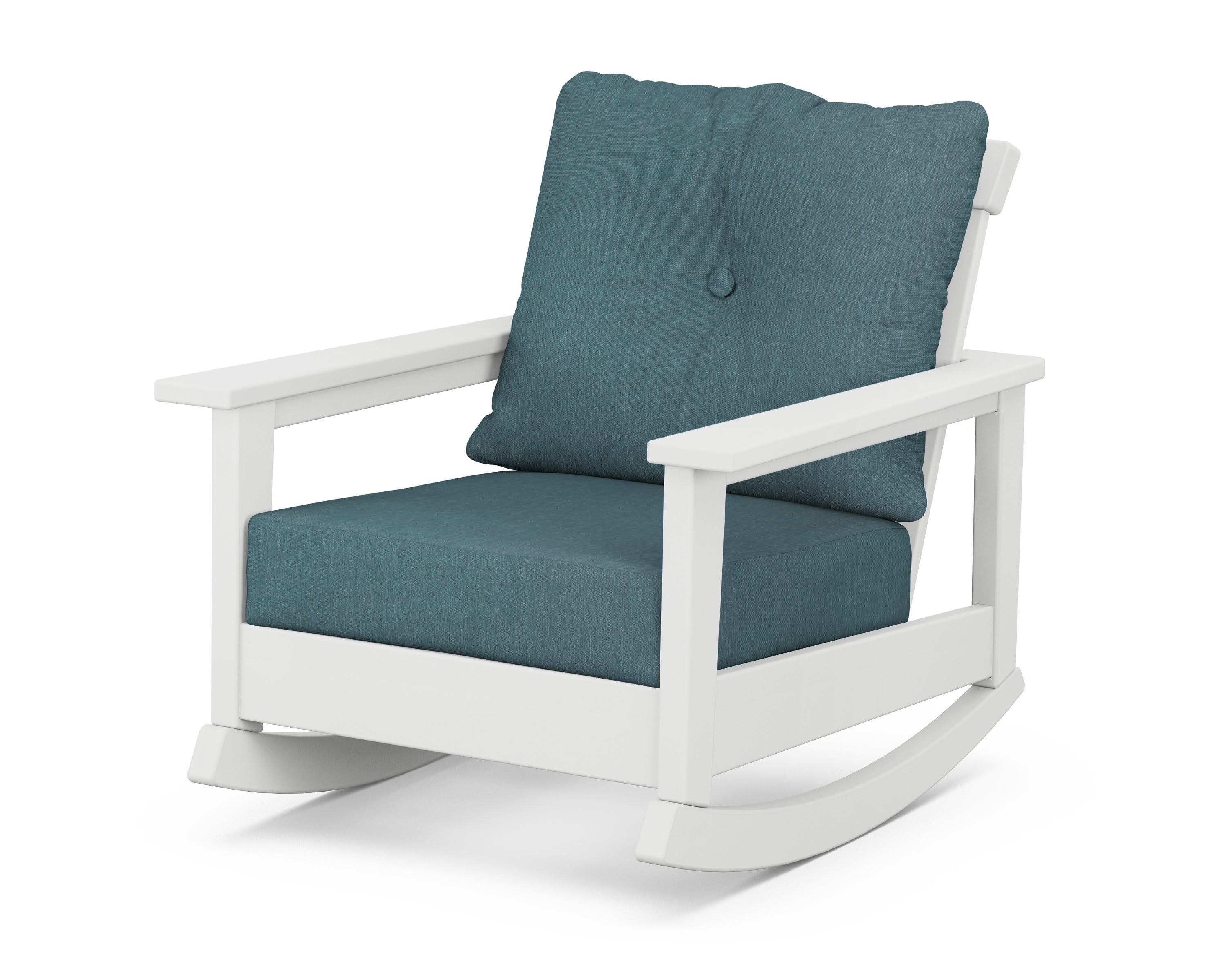 Prescott Deep Seating Rocking Chair in White / Ocean Teal