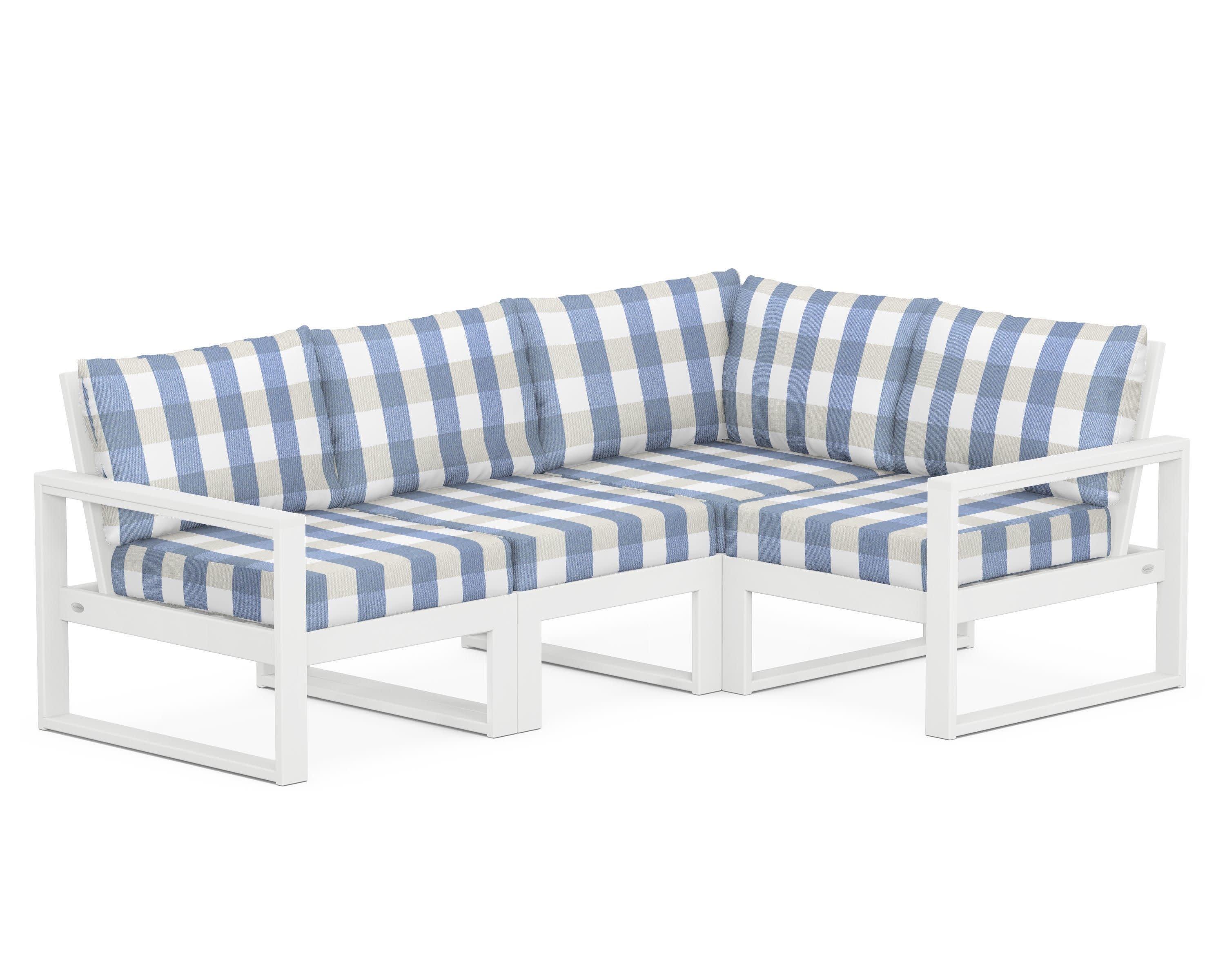 EDGE 4-Piece Modular Deep Seating Set in White / Buffalo Plaid Sky Blue