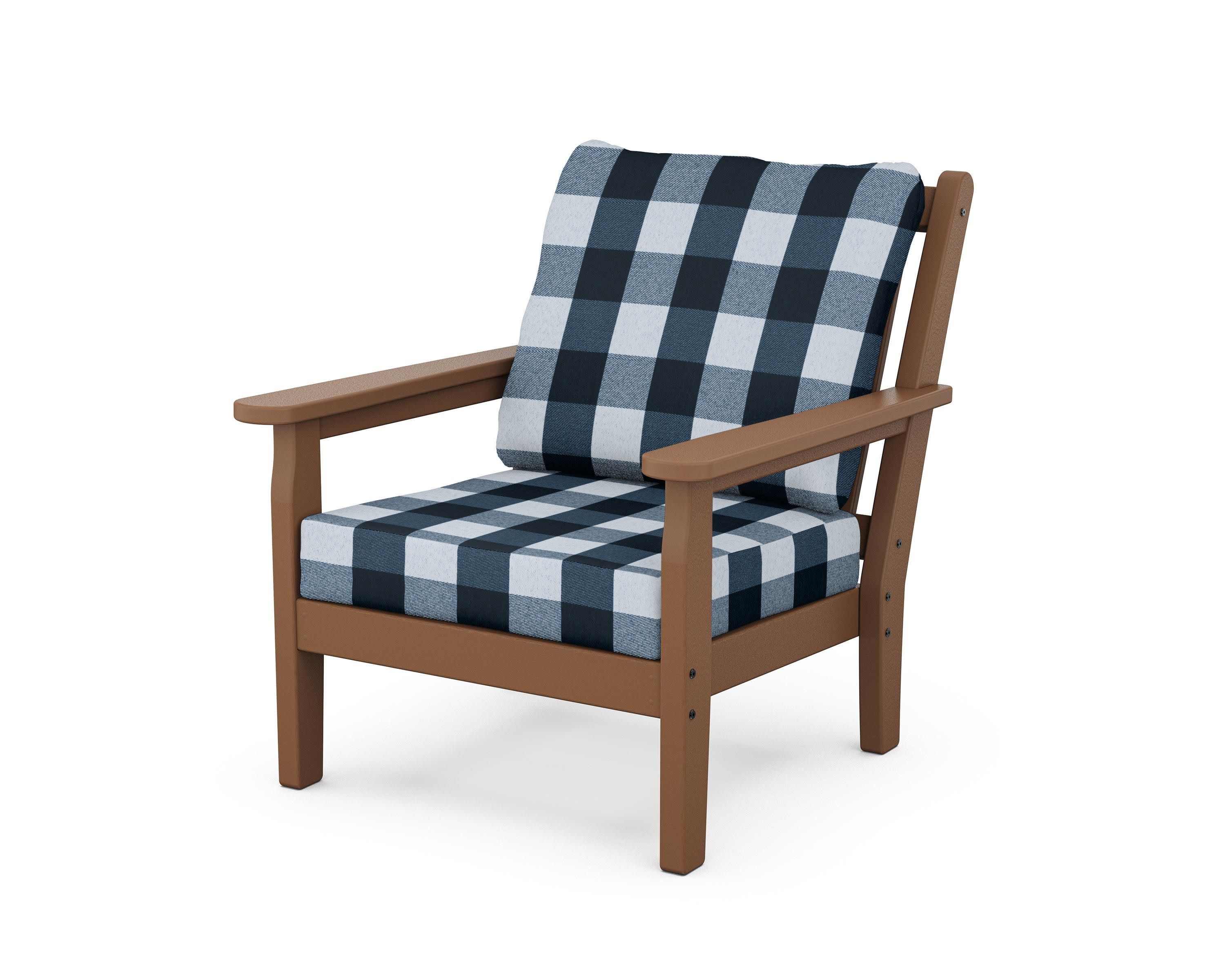 Chippendale Deep Seating Chair in Teak / Buffalo Plaid Marine Indigo