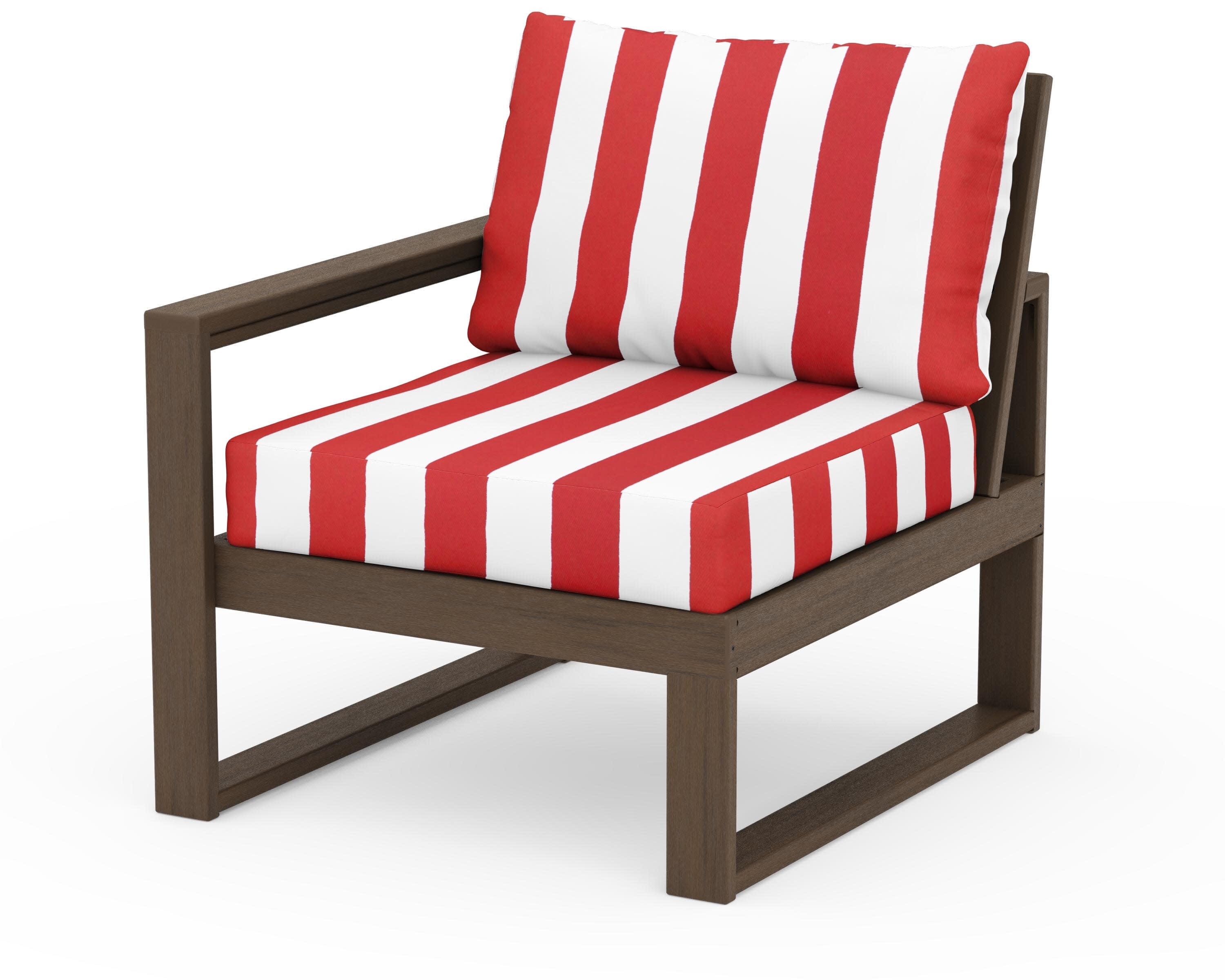 EDGE Modular Left Arm Chair in Kona / Cabana Stripe Crimson