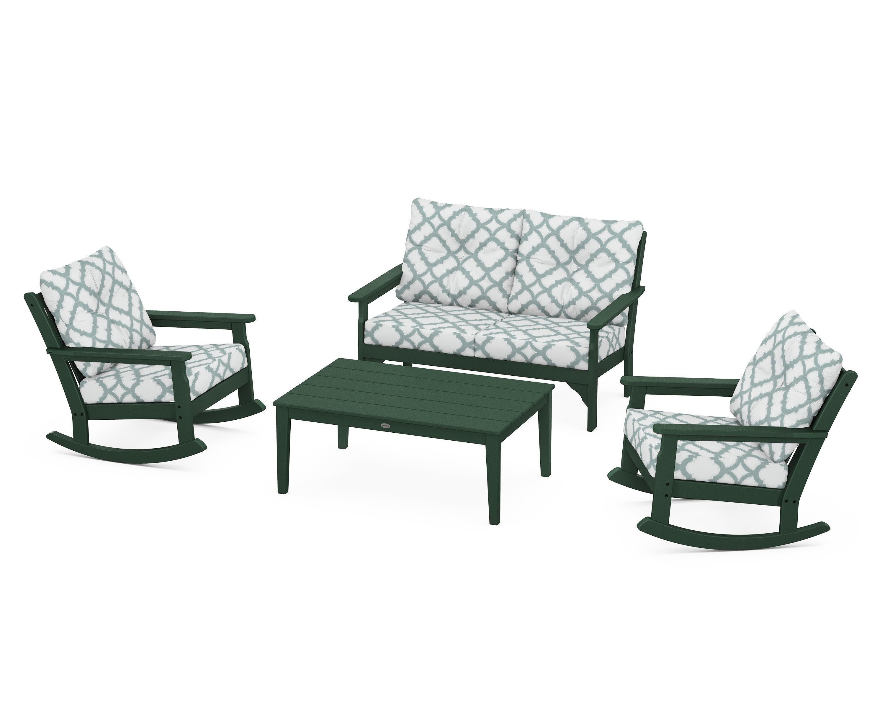 Vineyard 4-Piece Deep Seating Rocking Chair Set in Green / Trellis Glacier Spa