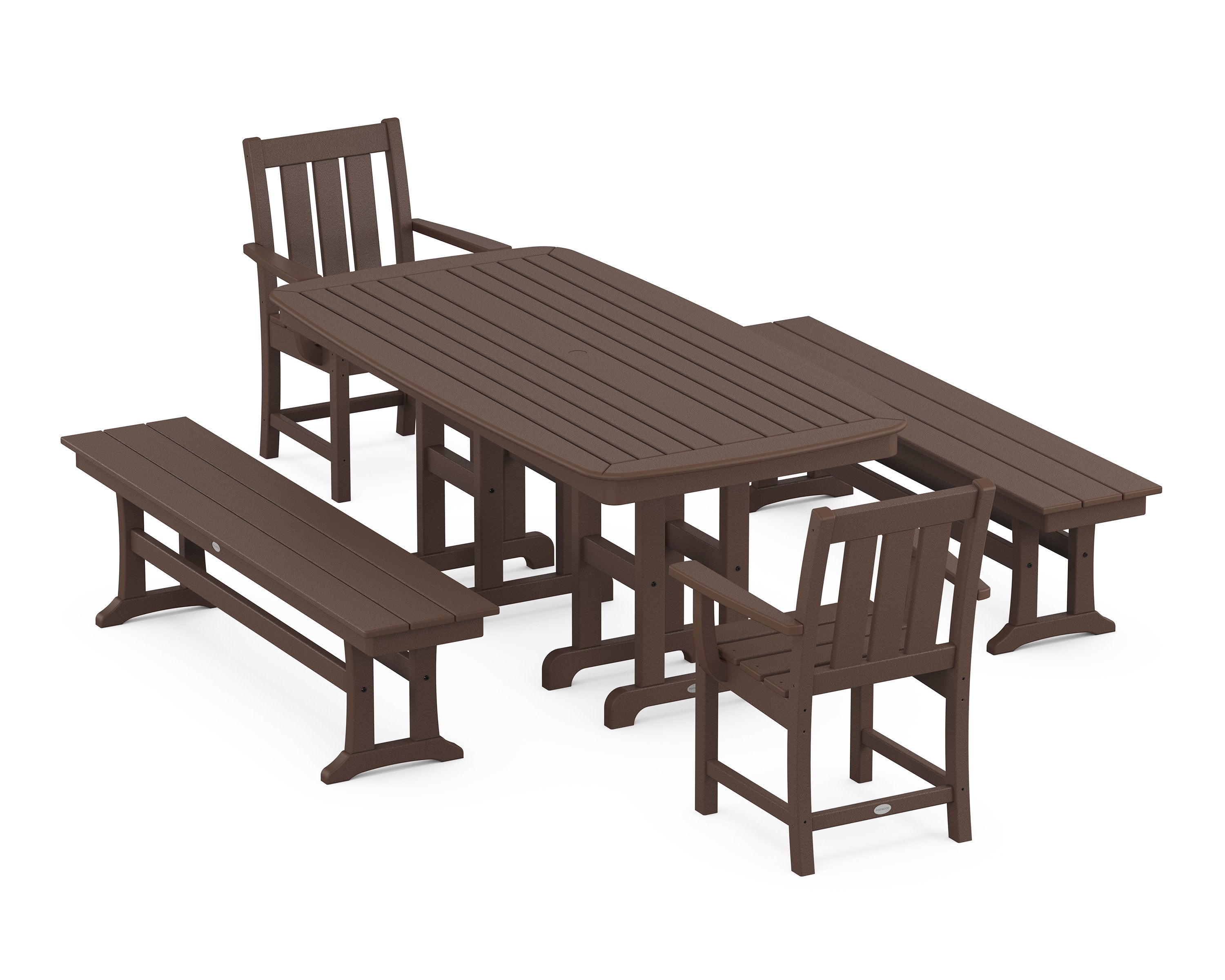 Oxford 5-Piece Dining Set with Benches in Mahogany