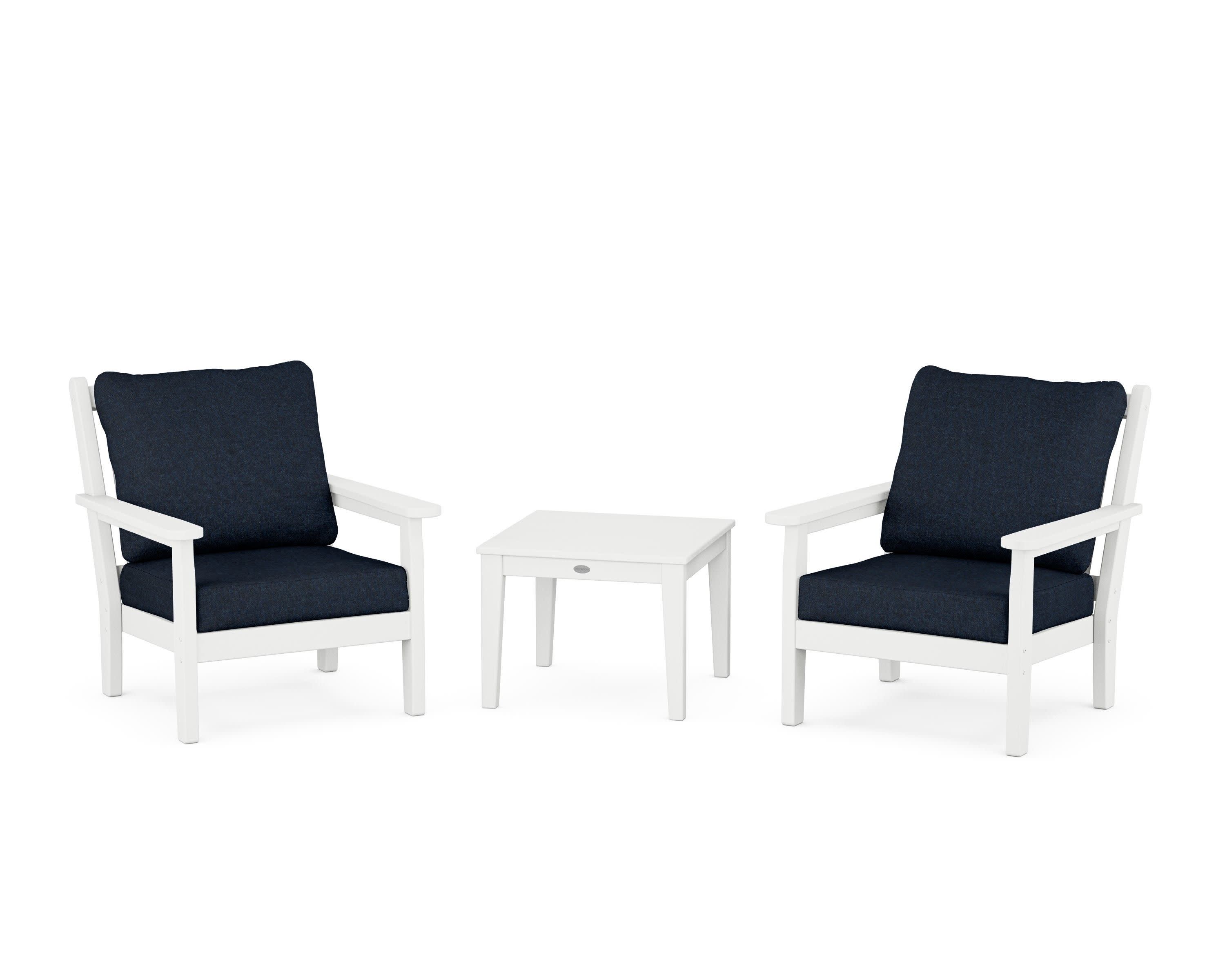 Chippendale 3-Piece Deep Seating Set in White / Marine Indigo