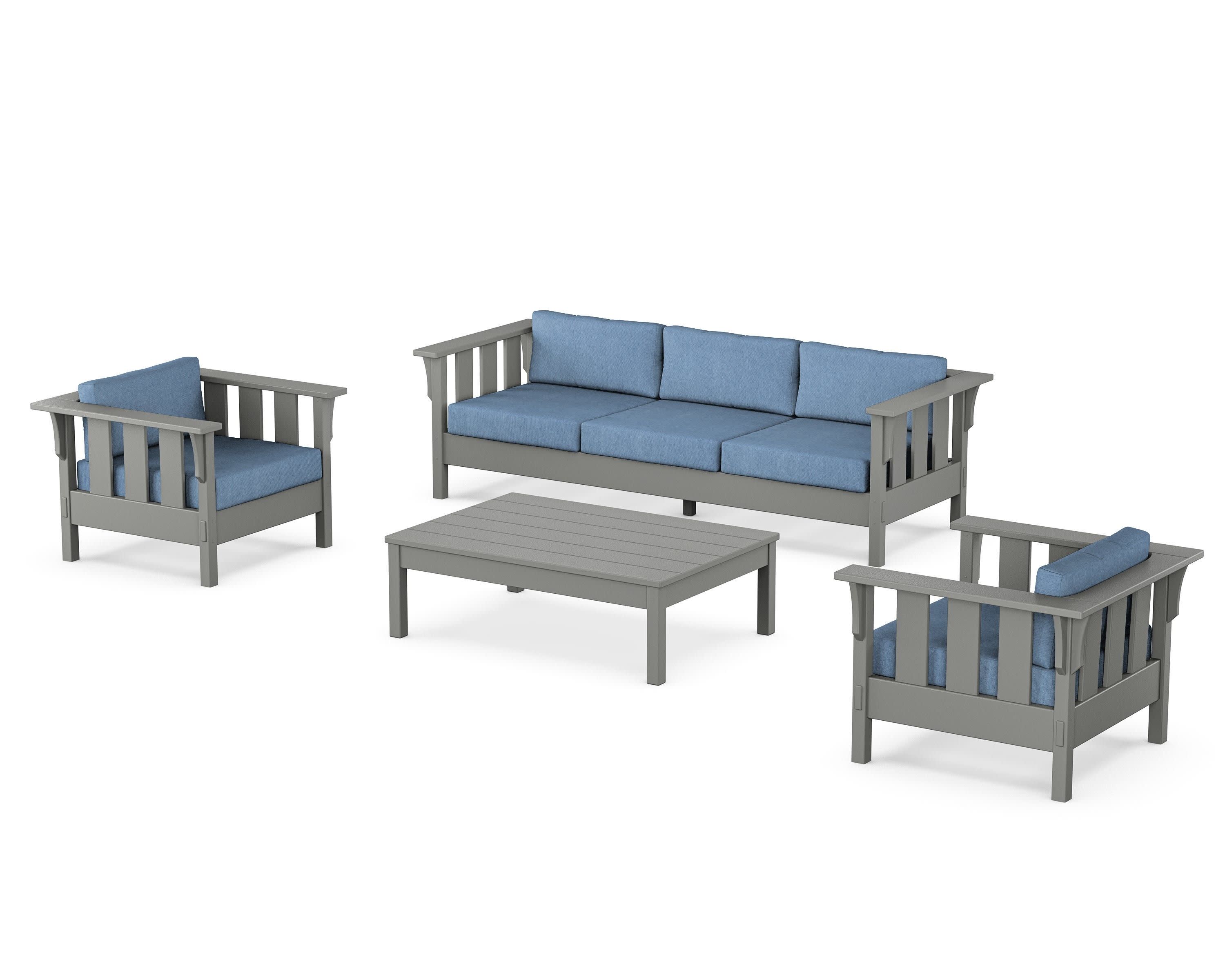 Acadia 4-Piece Deep Seating Set with Sofa in Slate Grey / Sky Blue