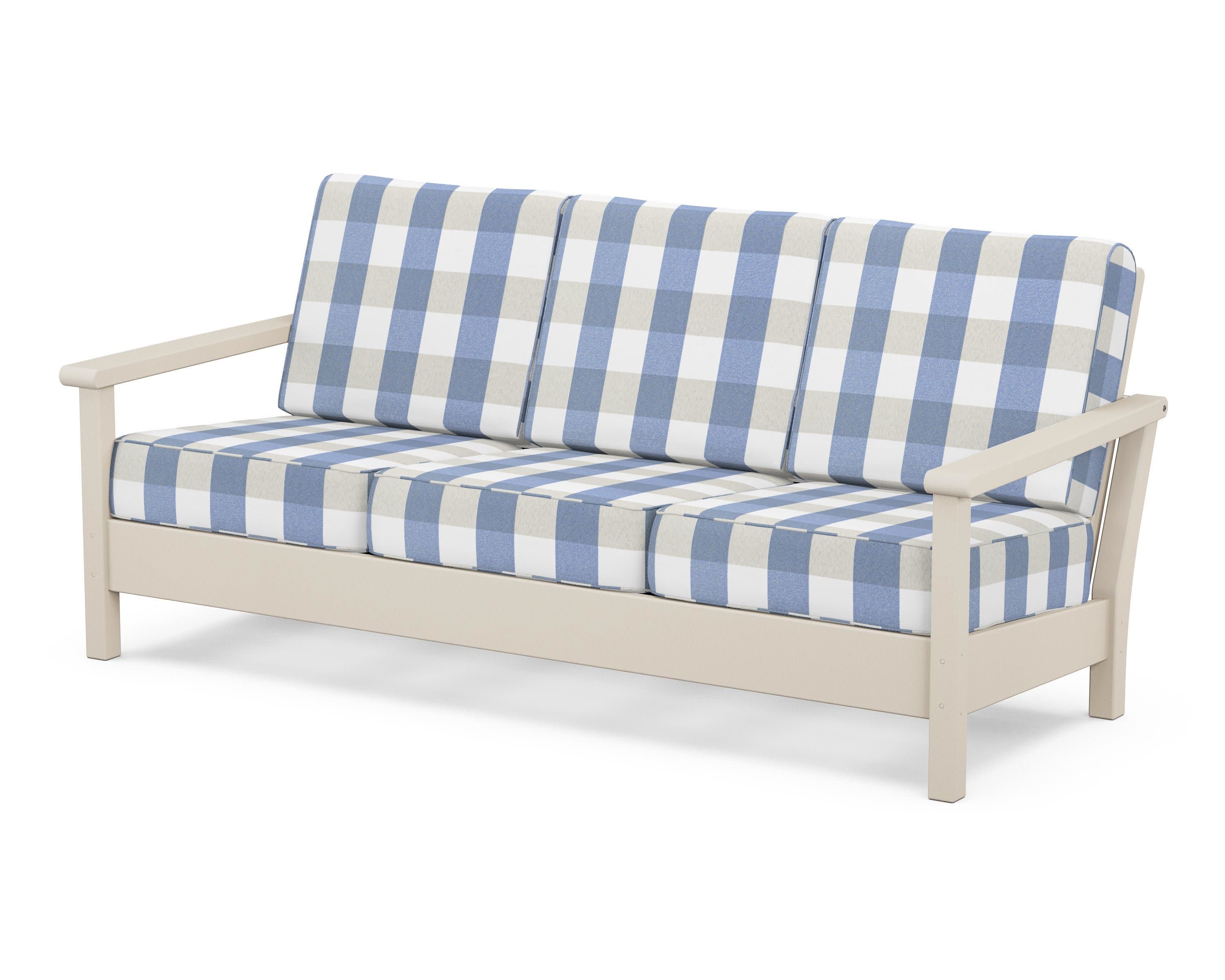 Harbour Deep Seating Sofa in Sand / Buffalo Plaid Sky Blue