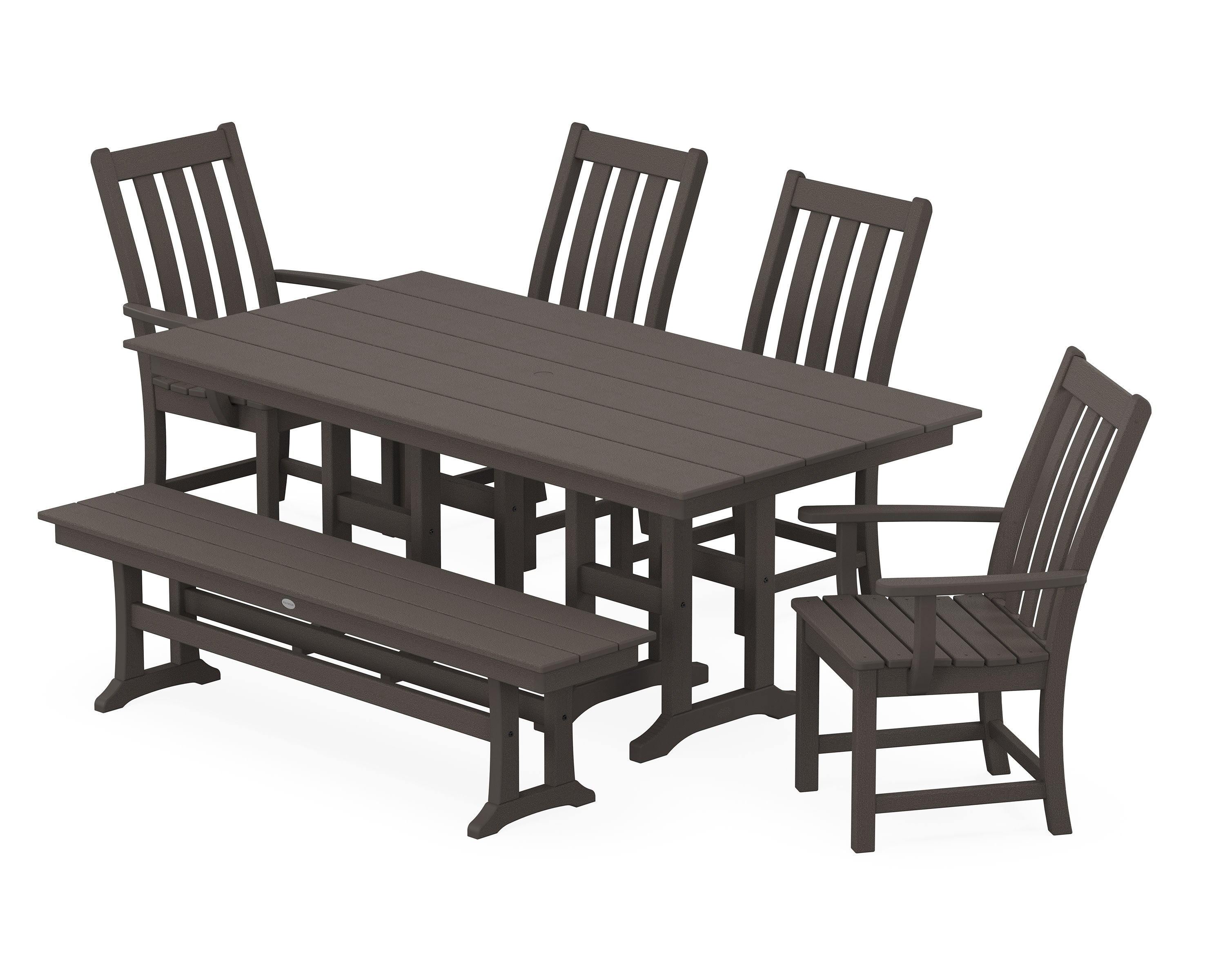 Vineyard 6-Piece Farmhouse Dining Set with Bench in Vintage Coffee