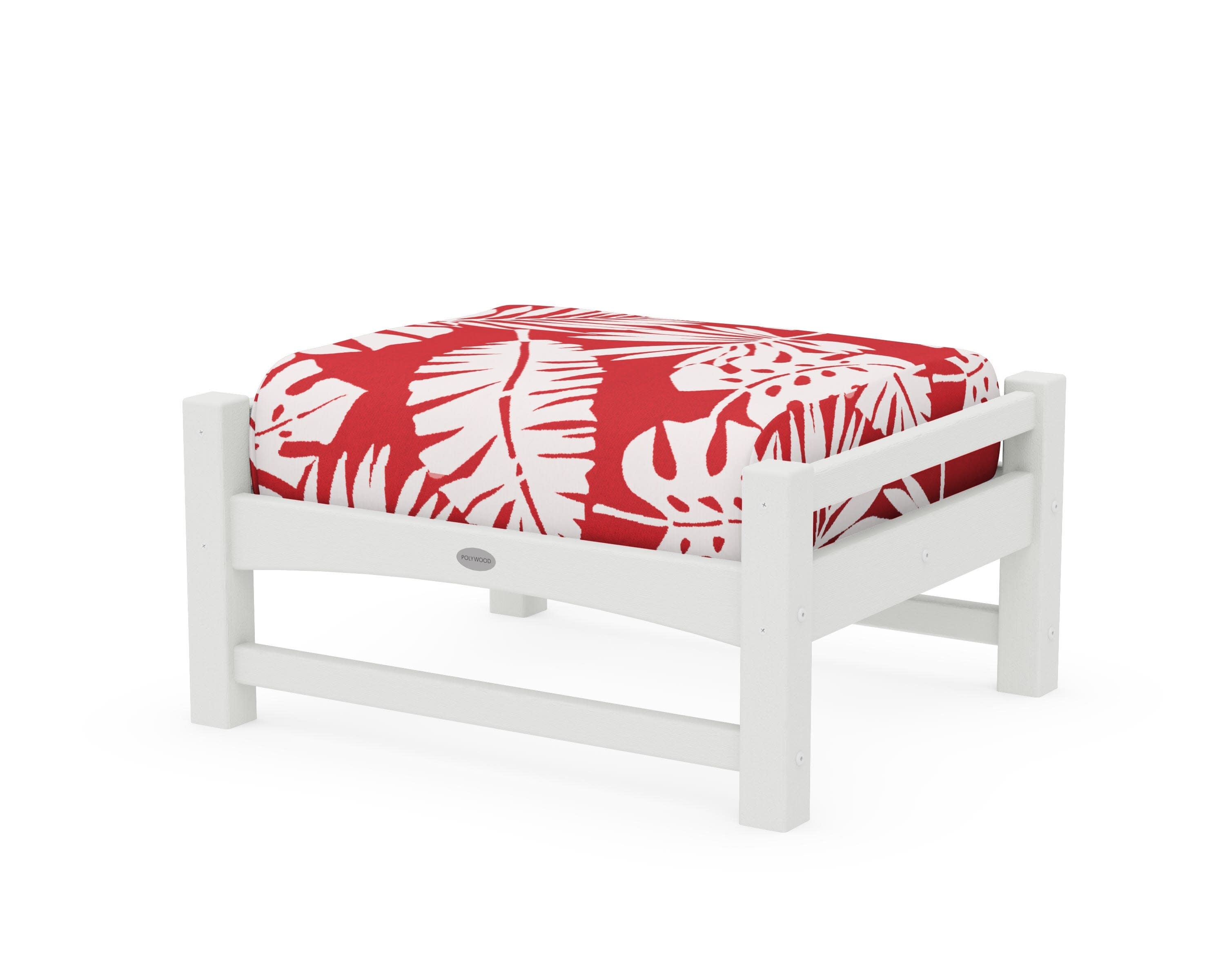 Club Ottoman in Vintage White / Leaf Crimson