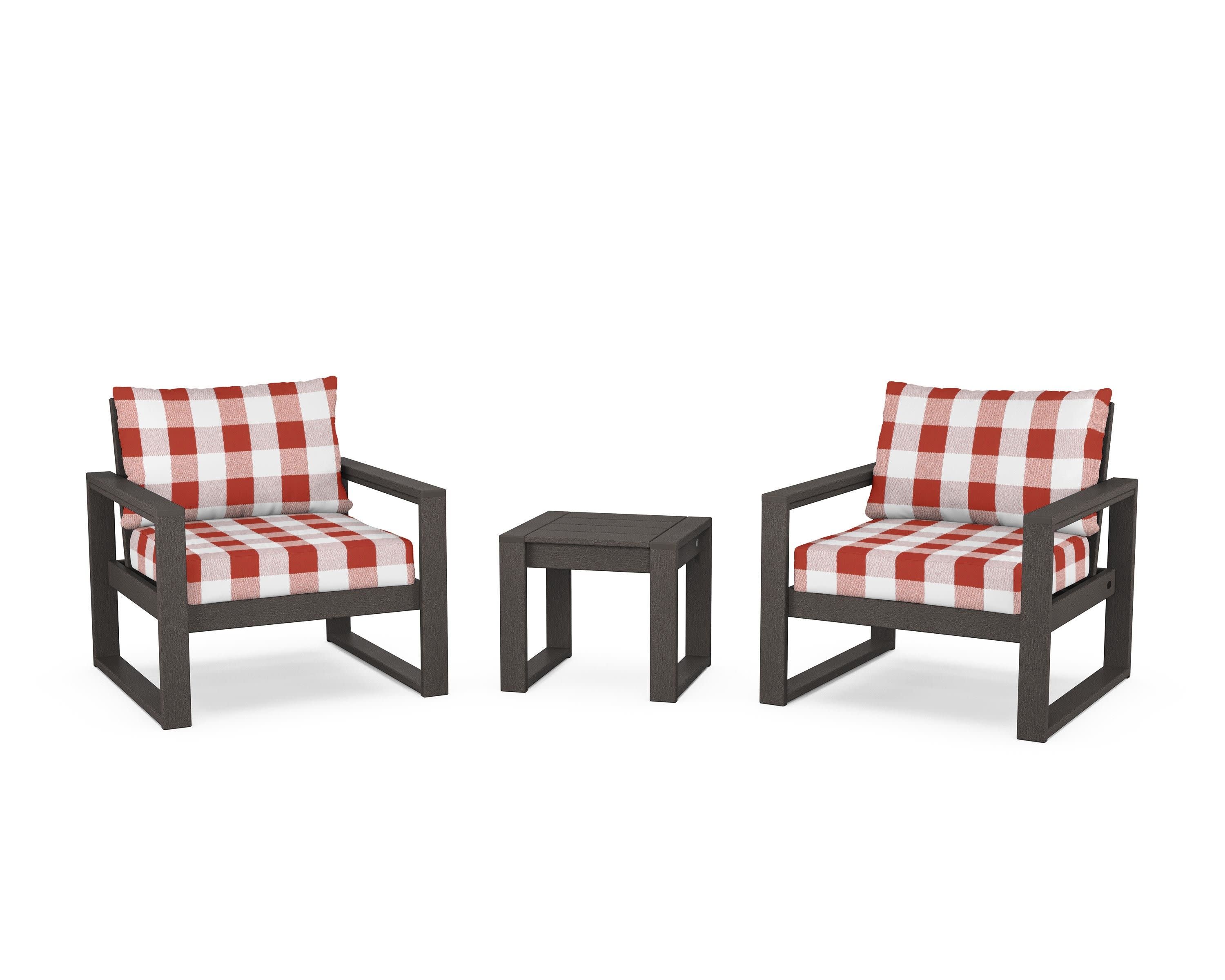 EDGE Sectional 3-Piece Deep Seating Set in Vintage Coffee / Buffalo Plaid Crimson