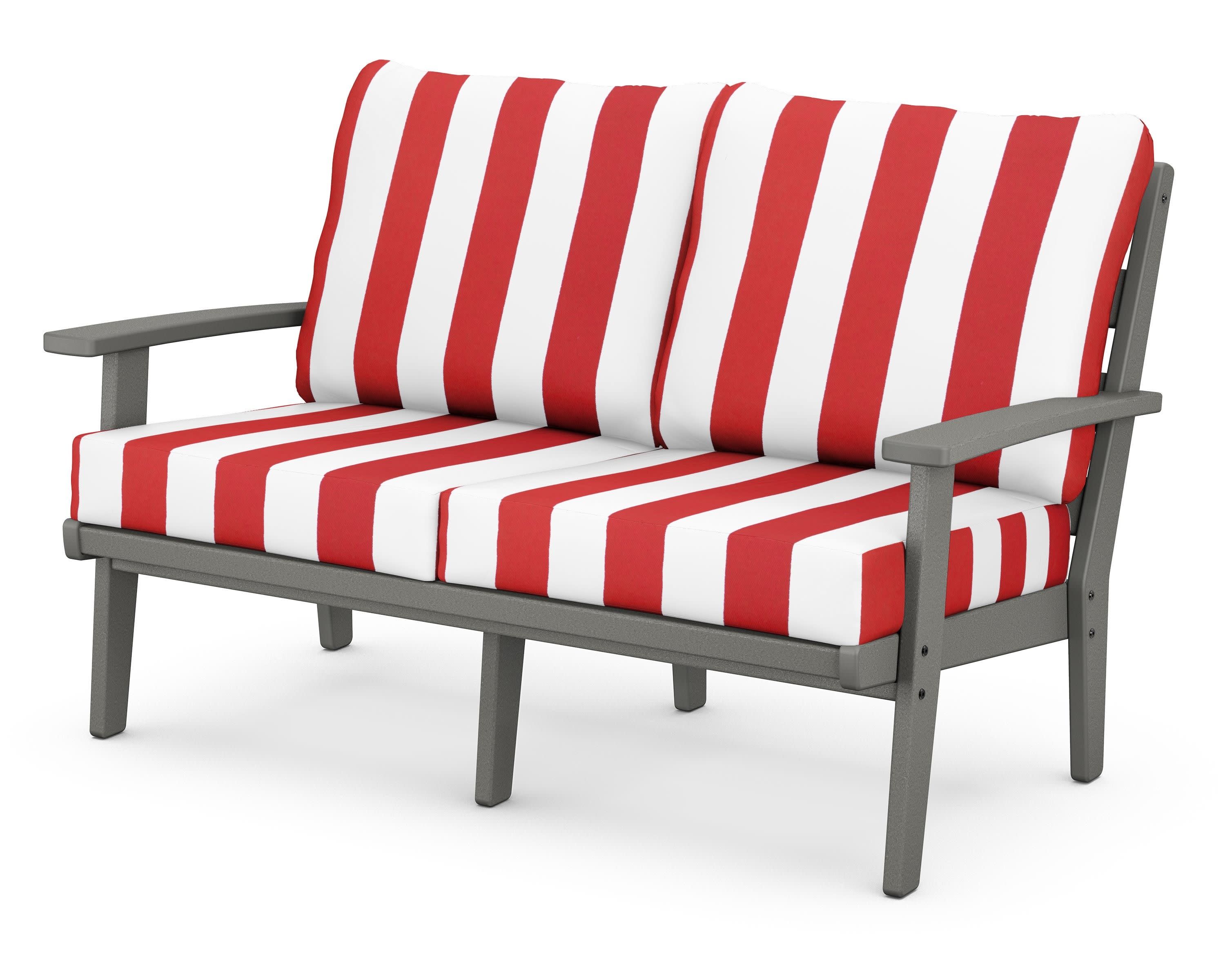Grant Park Deep Seating Loveseat in Slate Grey / Cabana Stripe Crimson