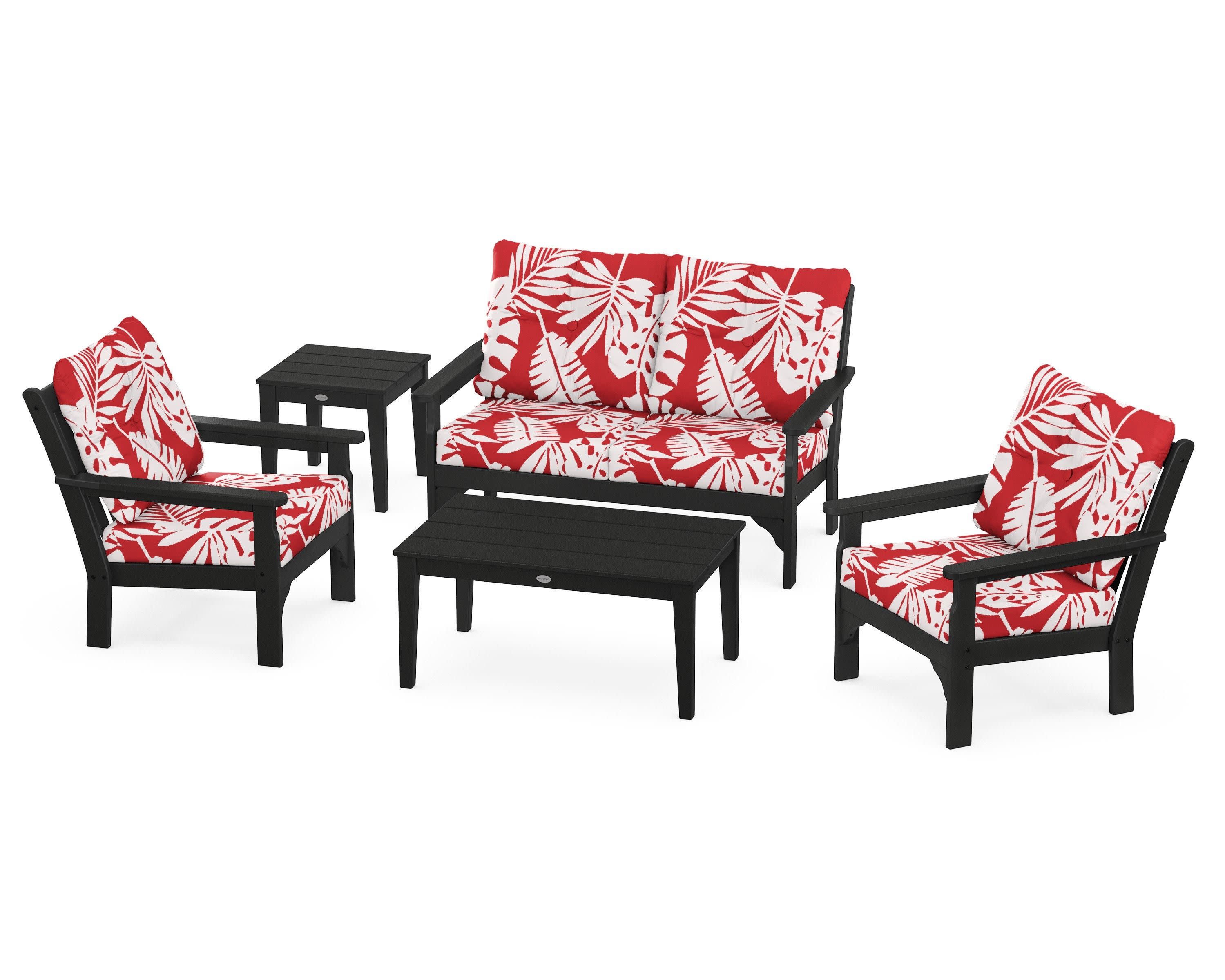Vineyard 5-Piece Deep Seating Set in Black / Leaf Crimson