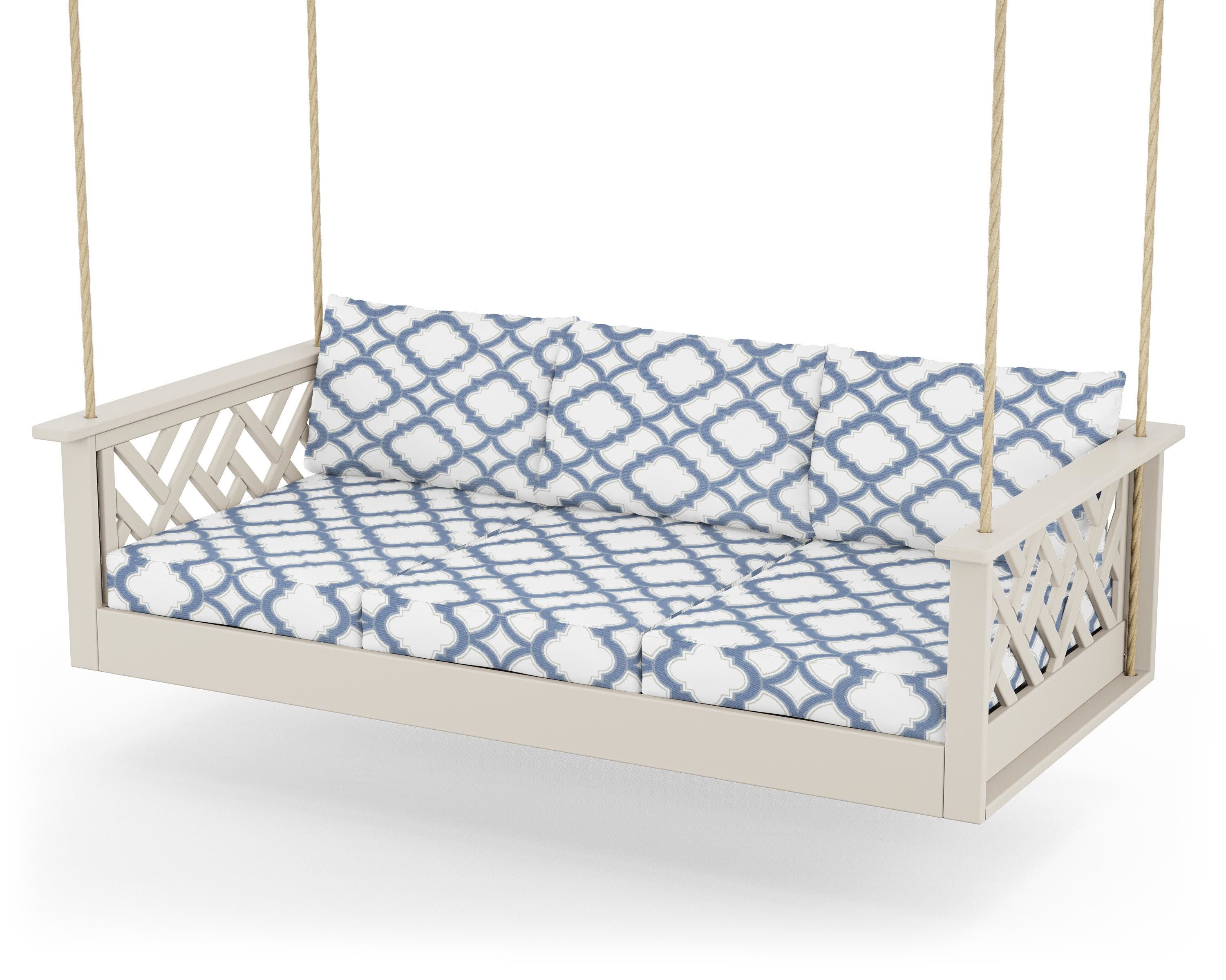Chippendale Daybed Swing in Sand / Trellis Sky Blue