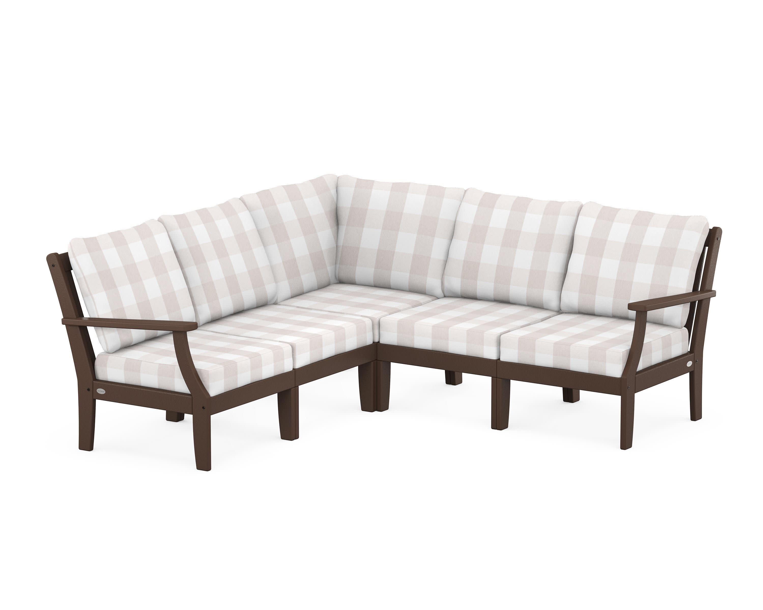 Braxton Modular 5-Piece Deep Seating Set in Mahogany / Buffalo Plaid Dune Burlap