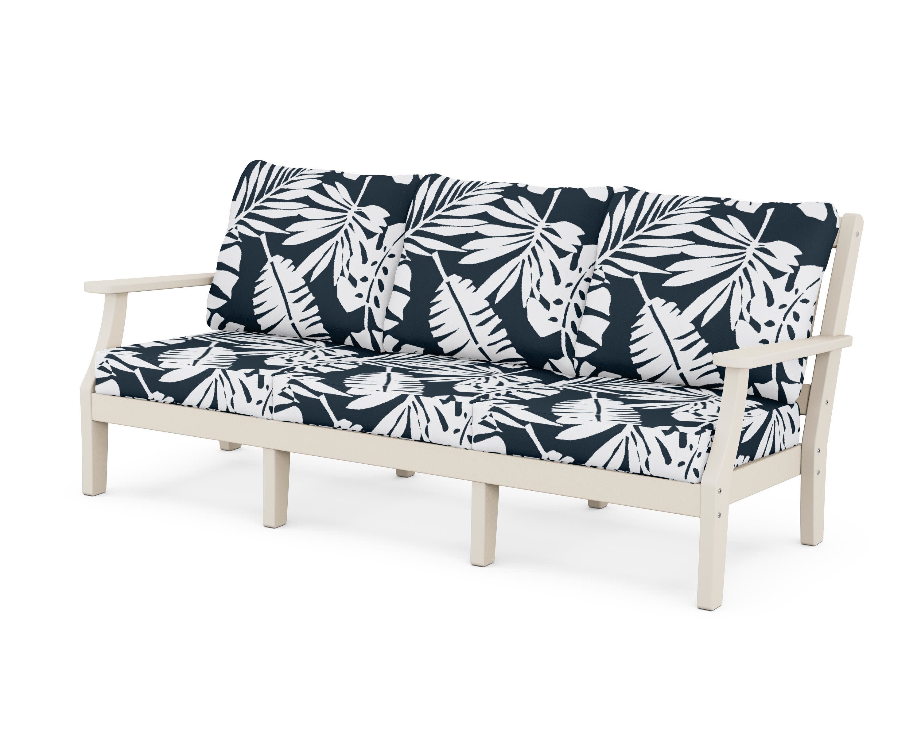 Chinoiserie Deep Seating Sofa in Sand / Leaf Marine Indigo
