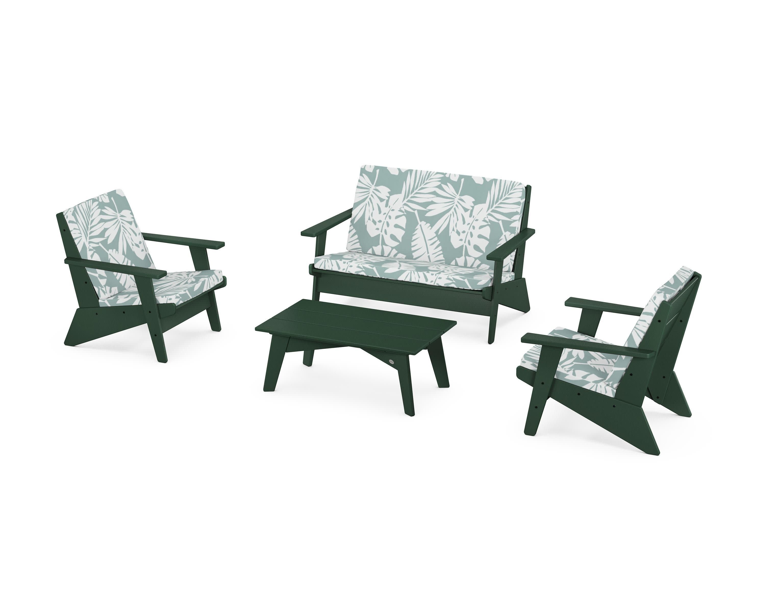 Riviera Modern Lounge 4-Piece Set in Green / Leaf Glacier Spa