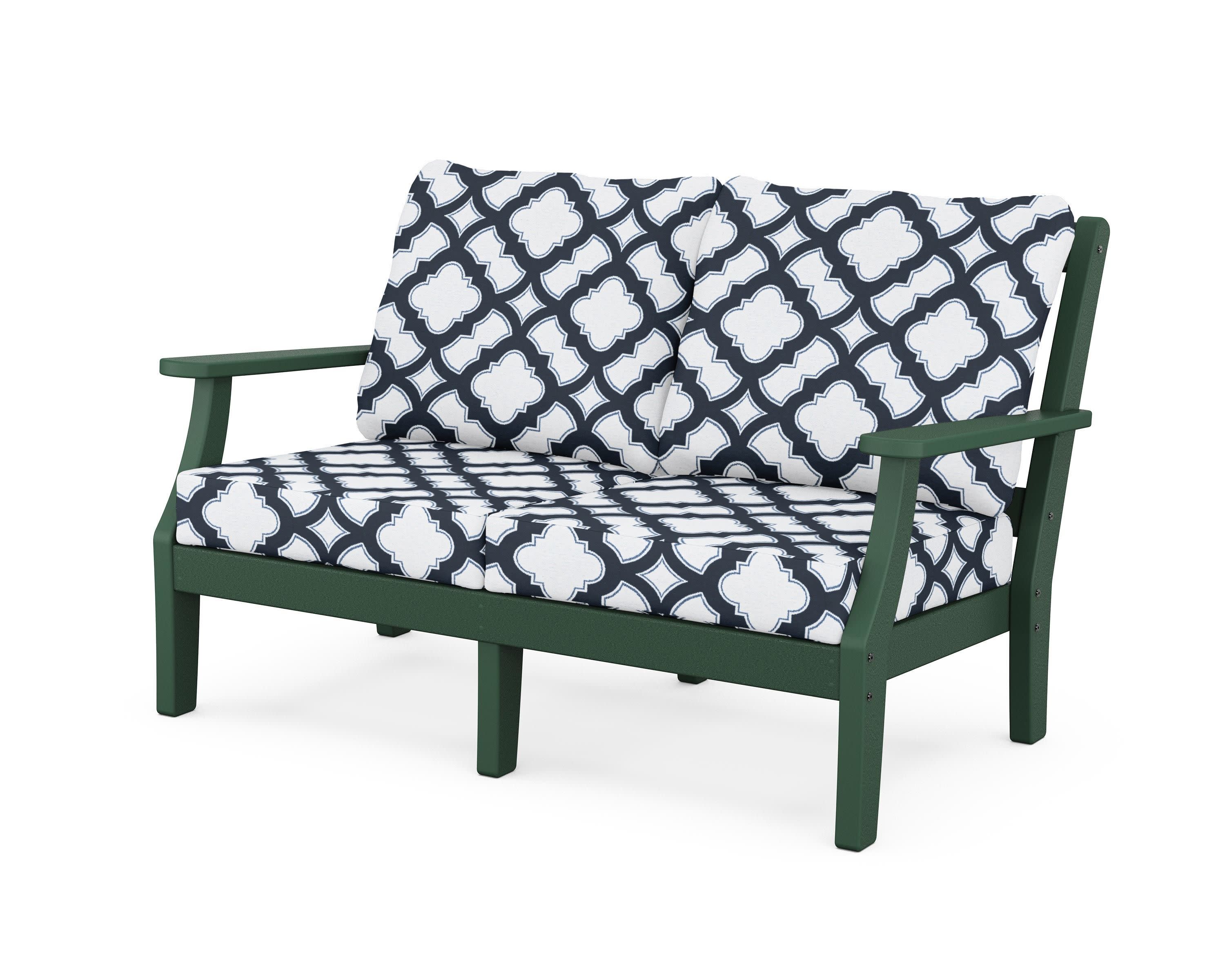 Chinoiserie Deep Seating Loveseat in Green / Trellis Marine Indigo
