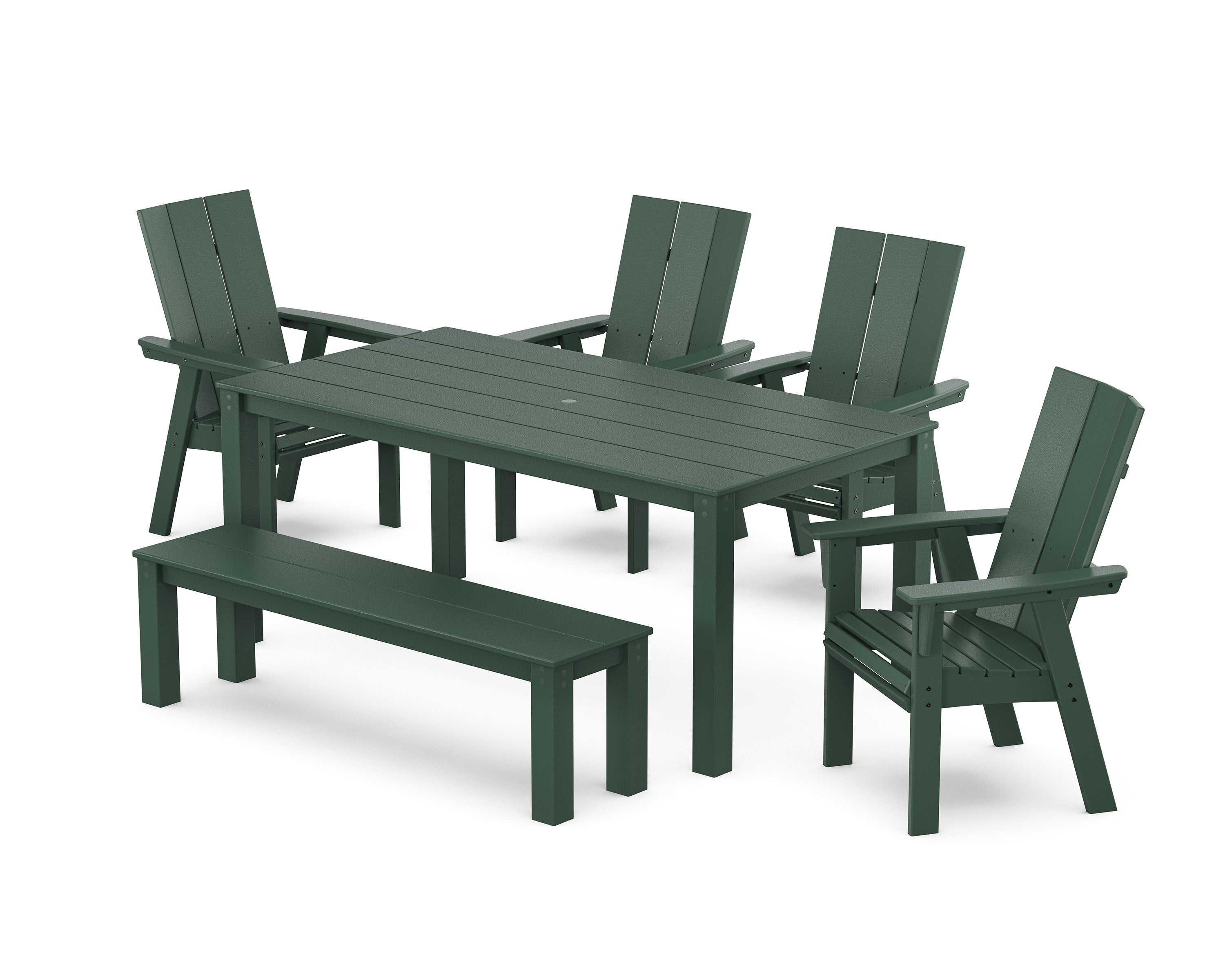 Modern Curveback Adirondack 6-Piece Parsons Dining Set with Bench in Green