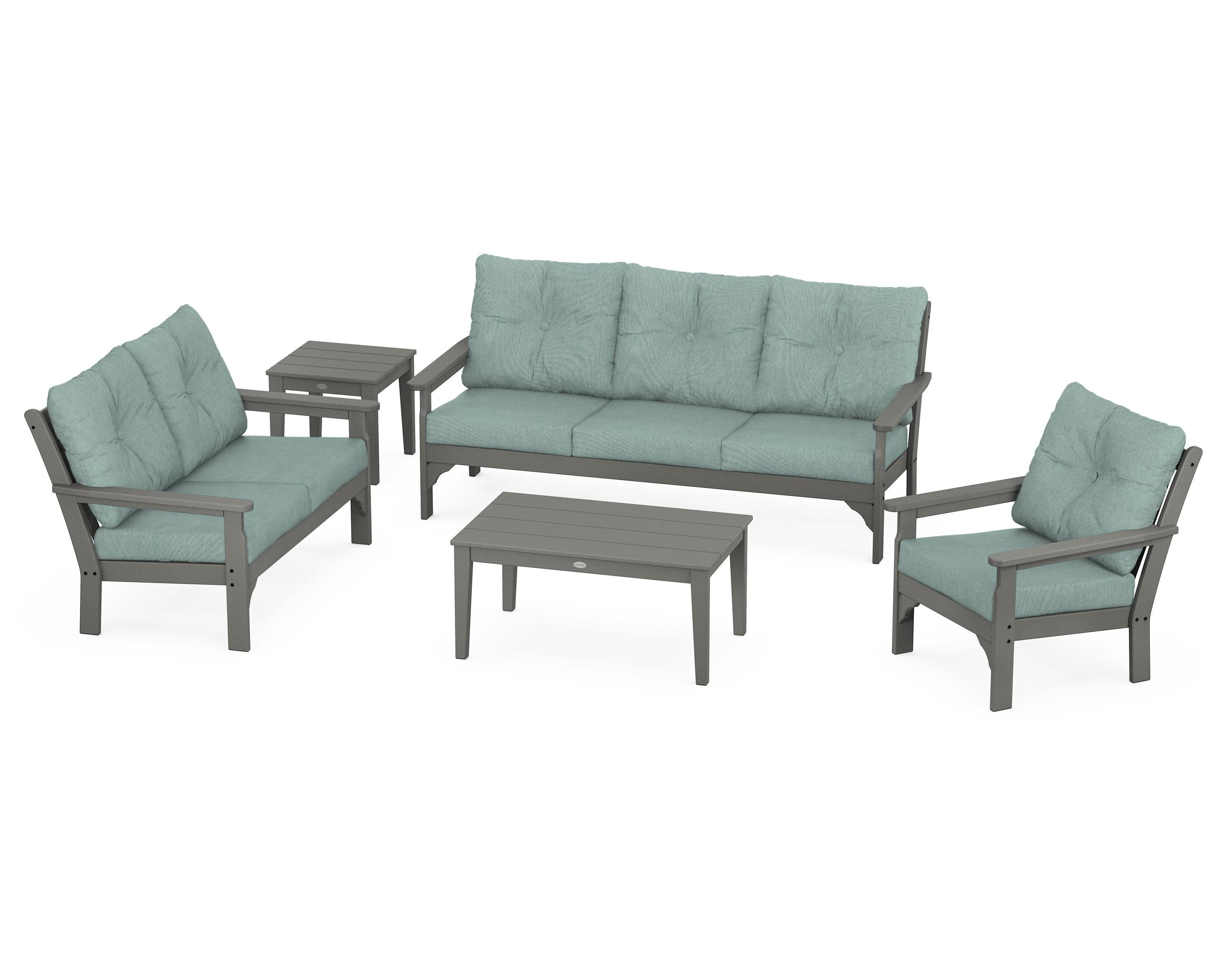 Vineyard 5 Piece Deep Seating Set in Slate Grey / Glacier Spa