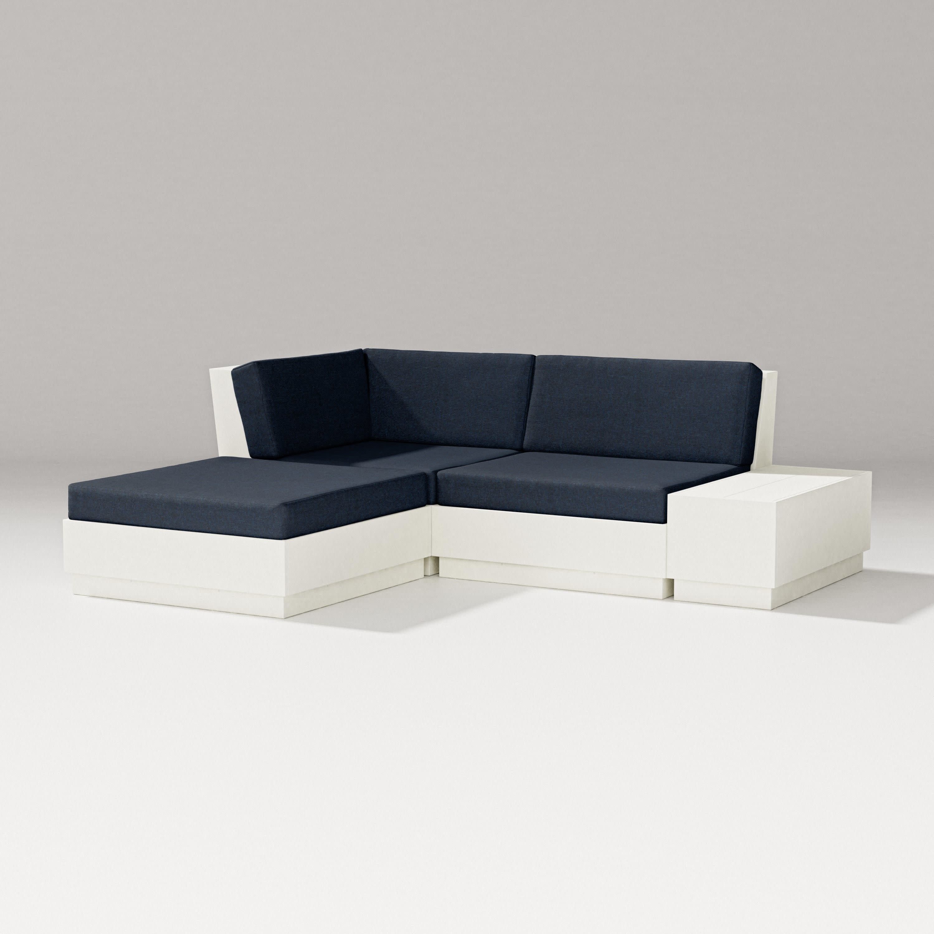 Elevate Loveseat Sectional with Chaise in Vintage White / Marine Indigo