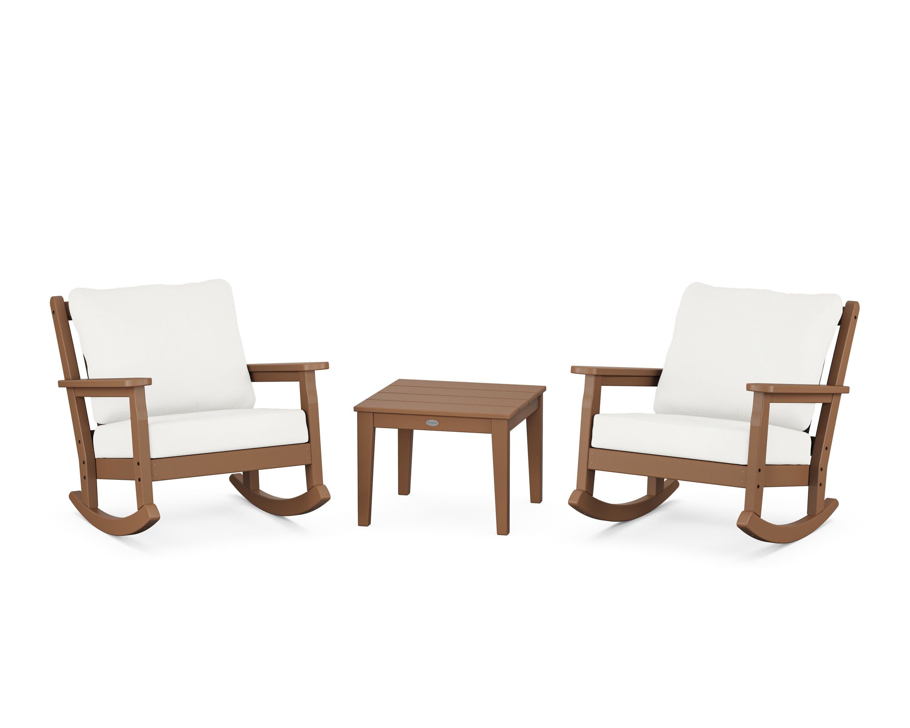 Chippendale 3-Piece Deep Seating Rocker Set in Teak / Natural Linen