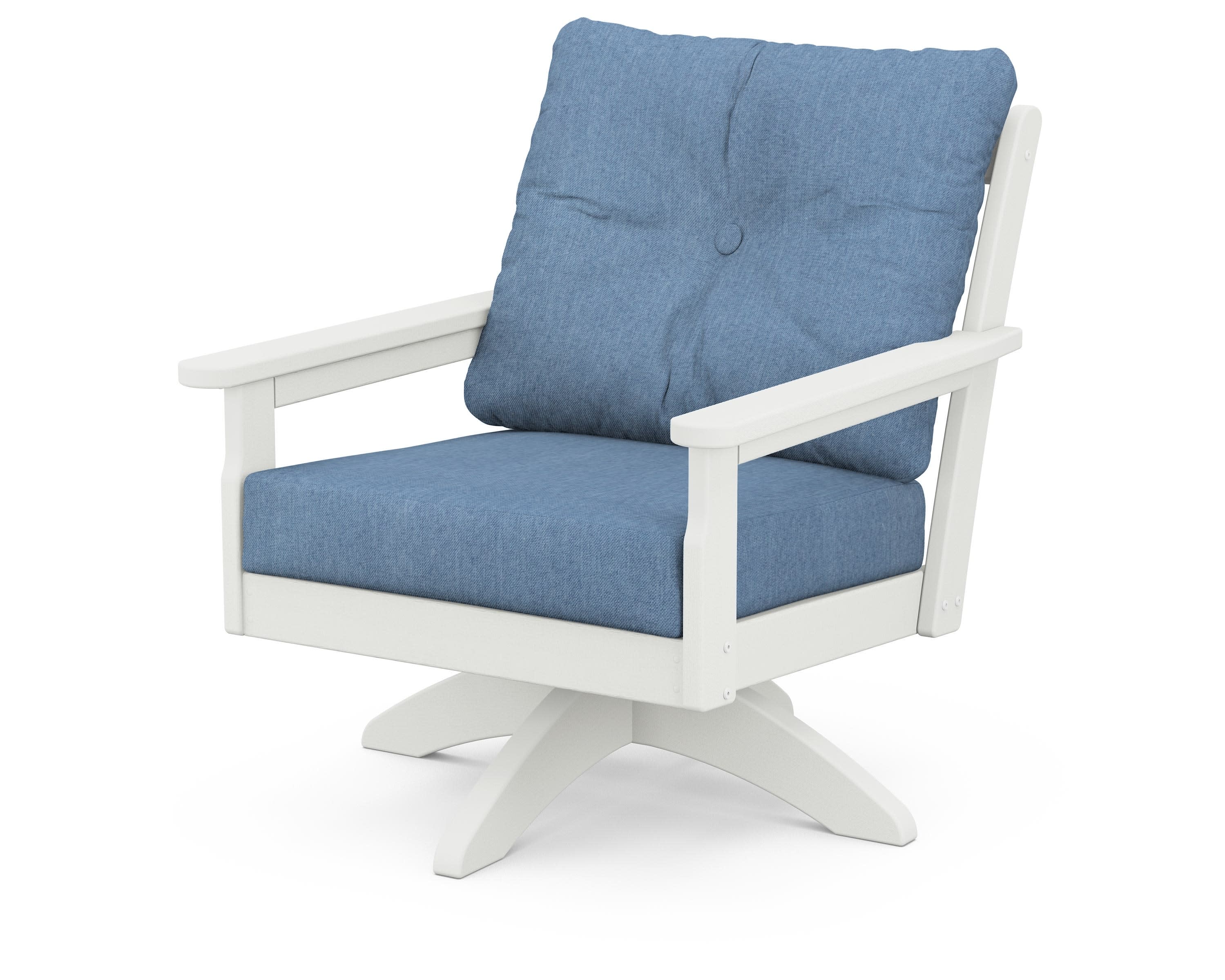 Vineyard Deep Seating Swivel Chair in Vintage White / Sky Blue