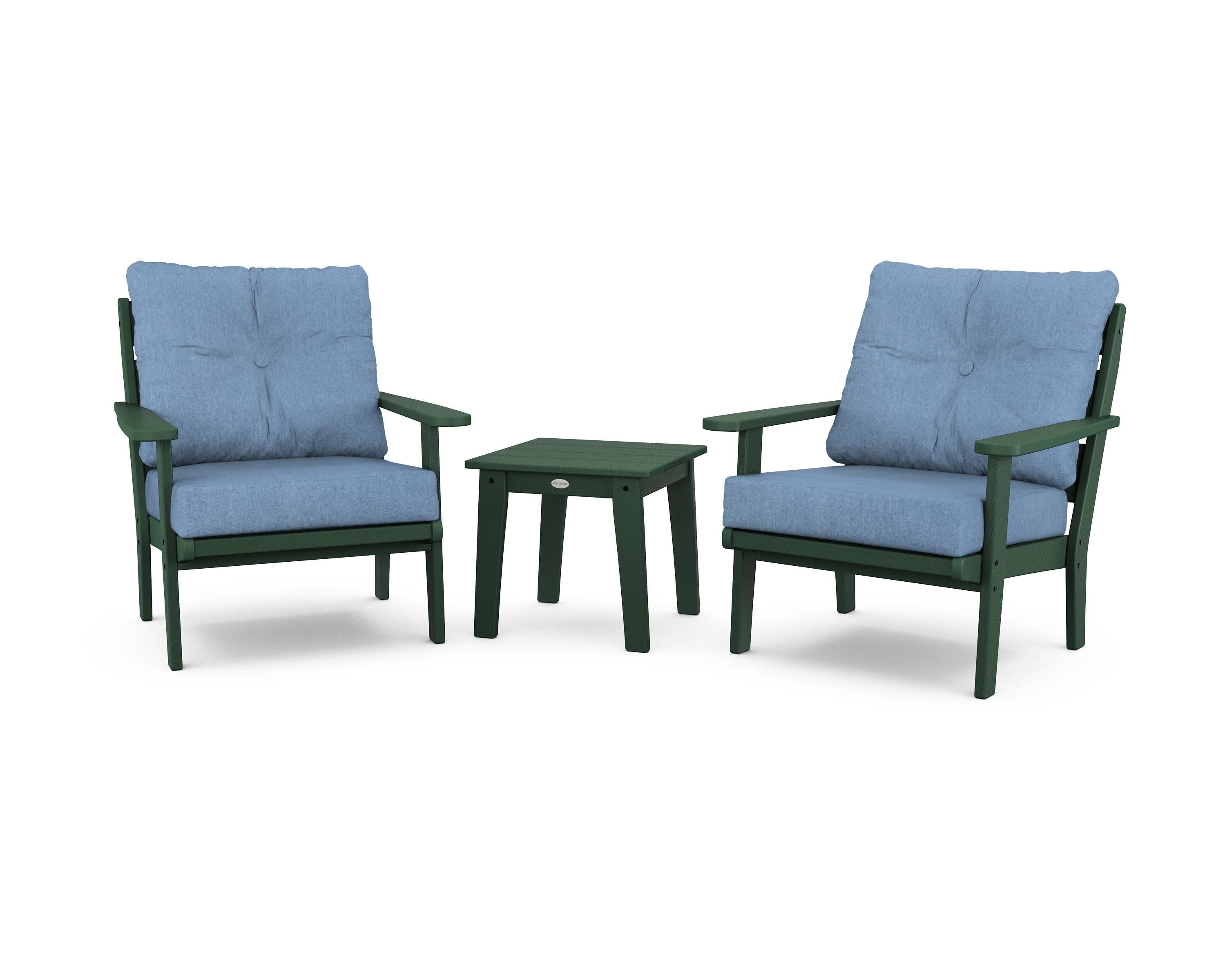 Lakeside 3-Piece Deep Seating Chair Set in Green / Sky Blue