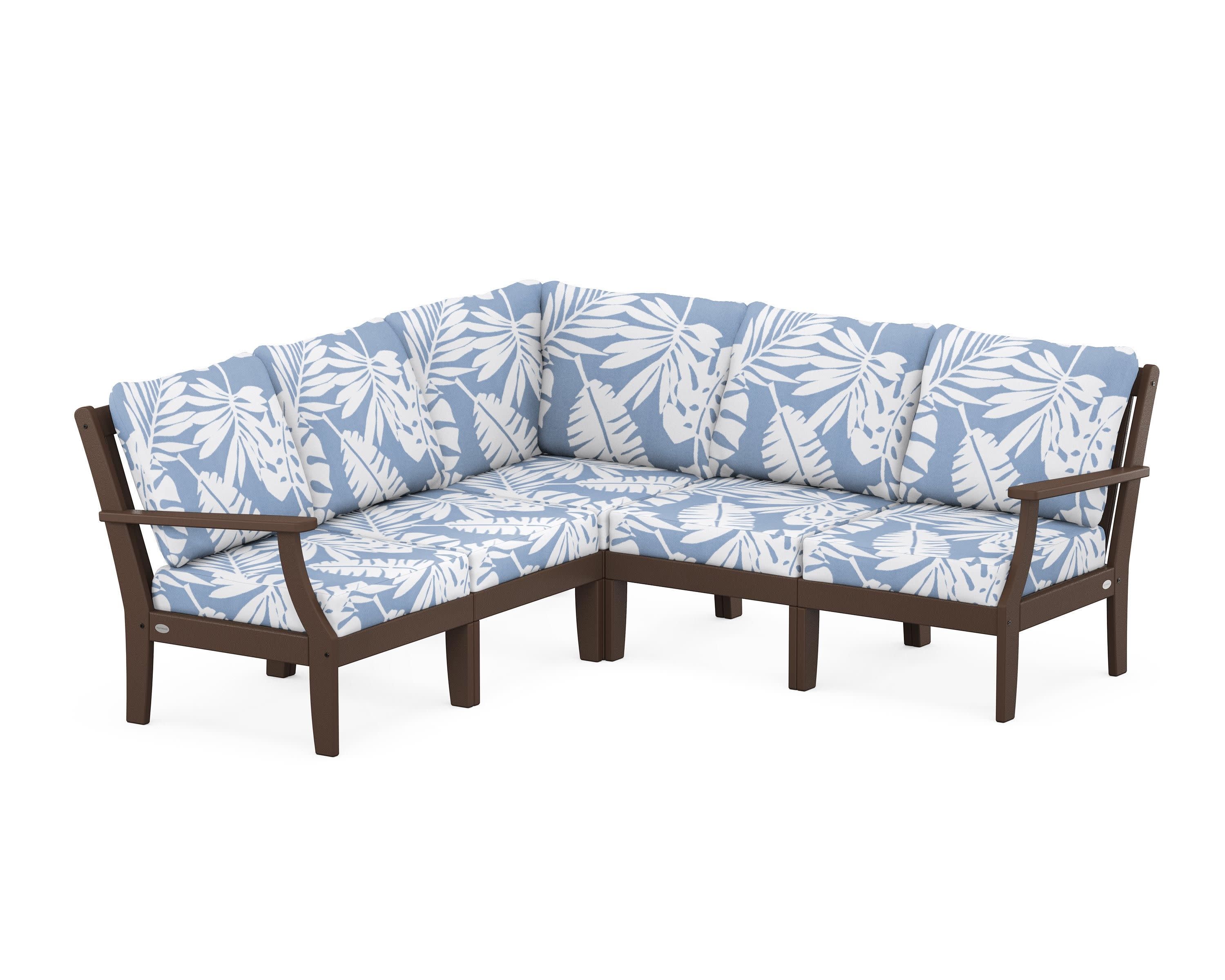 Braxton Modular 5-Piece Deep Seating Set in Mahogany / Leaf Sky Blue