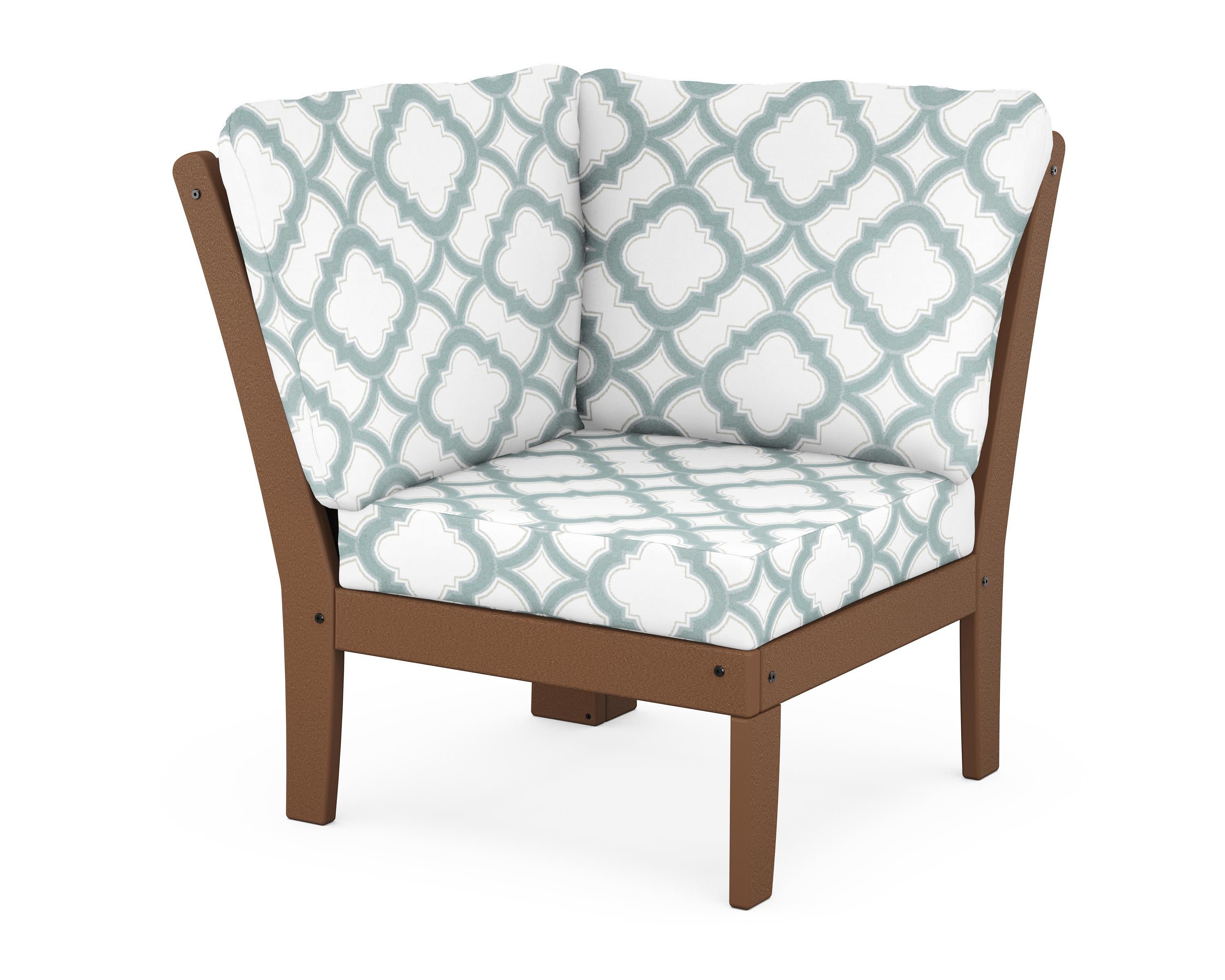 Braxton Modular Corner Chair in Teak / Trellis Glacier Spa