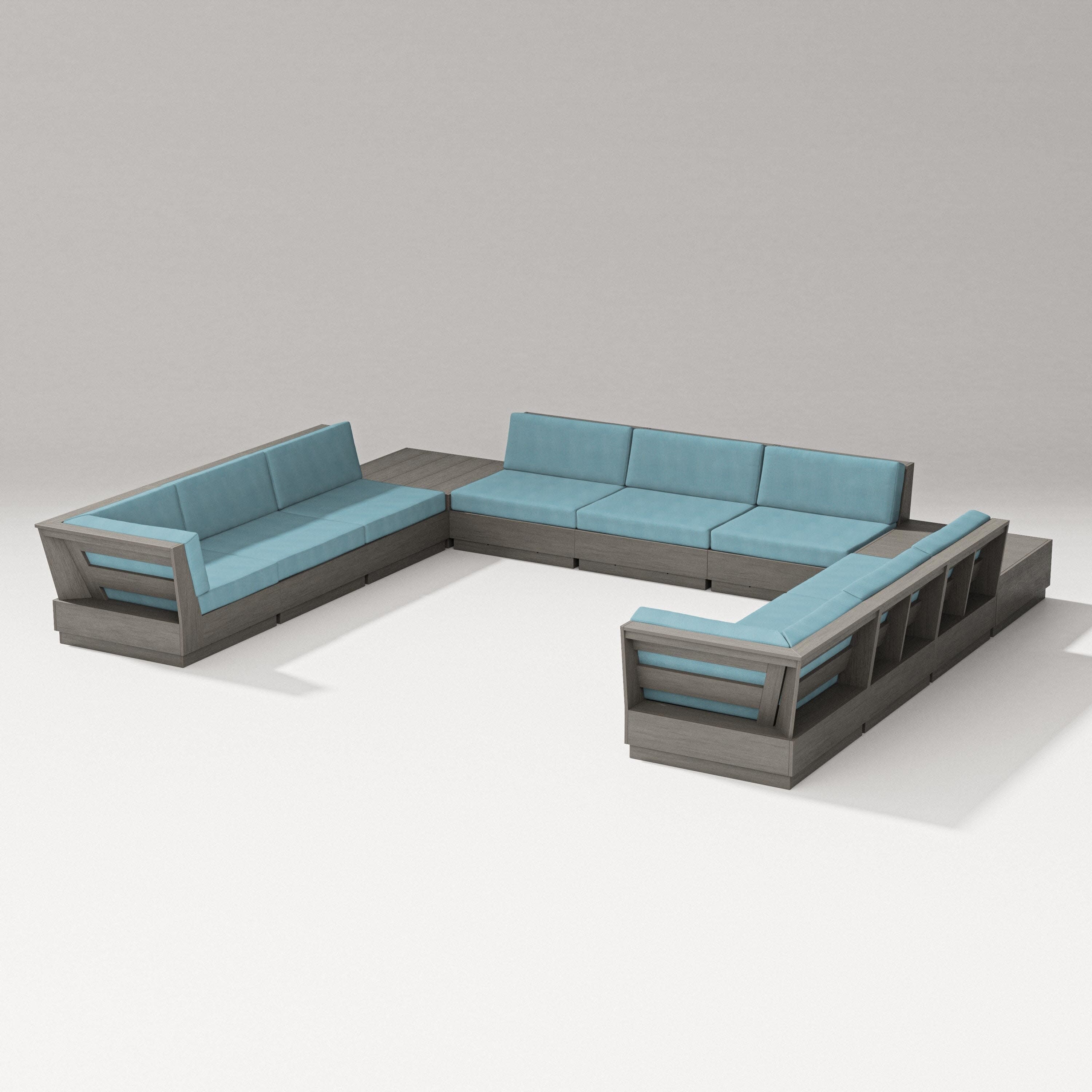 Elevate 11-Piece U-Shaped Sofa Sectional in Driftwood / Lattice Sky Blue