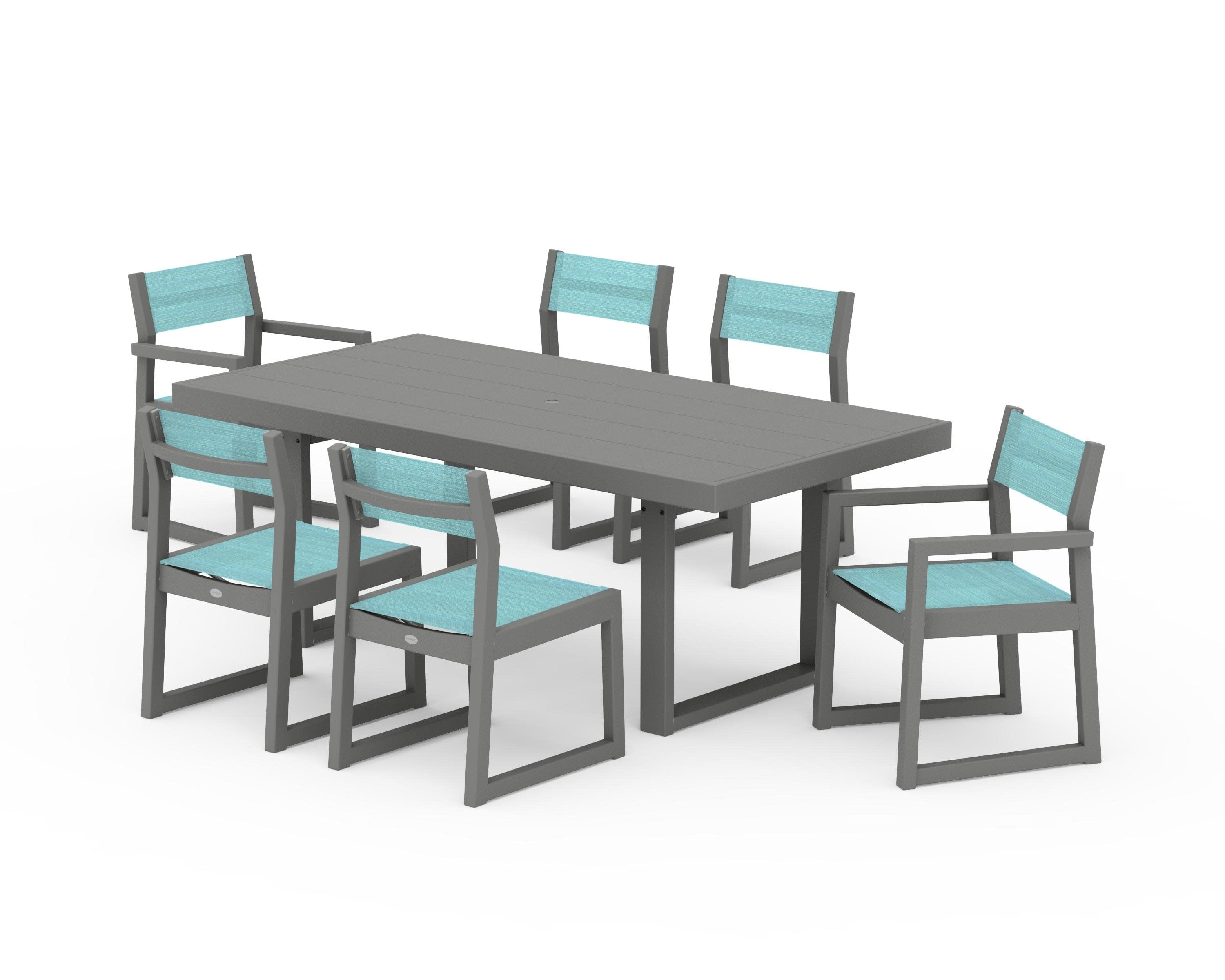 EDGE Sling 7-Piece Dining Set in Slate Grey / Dupioni Aquamarine Sling