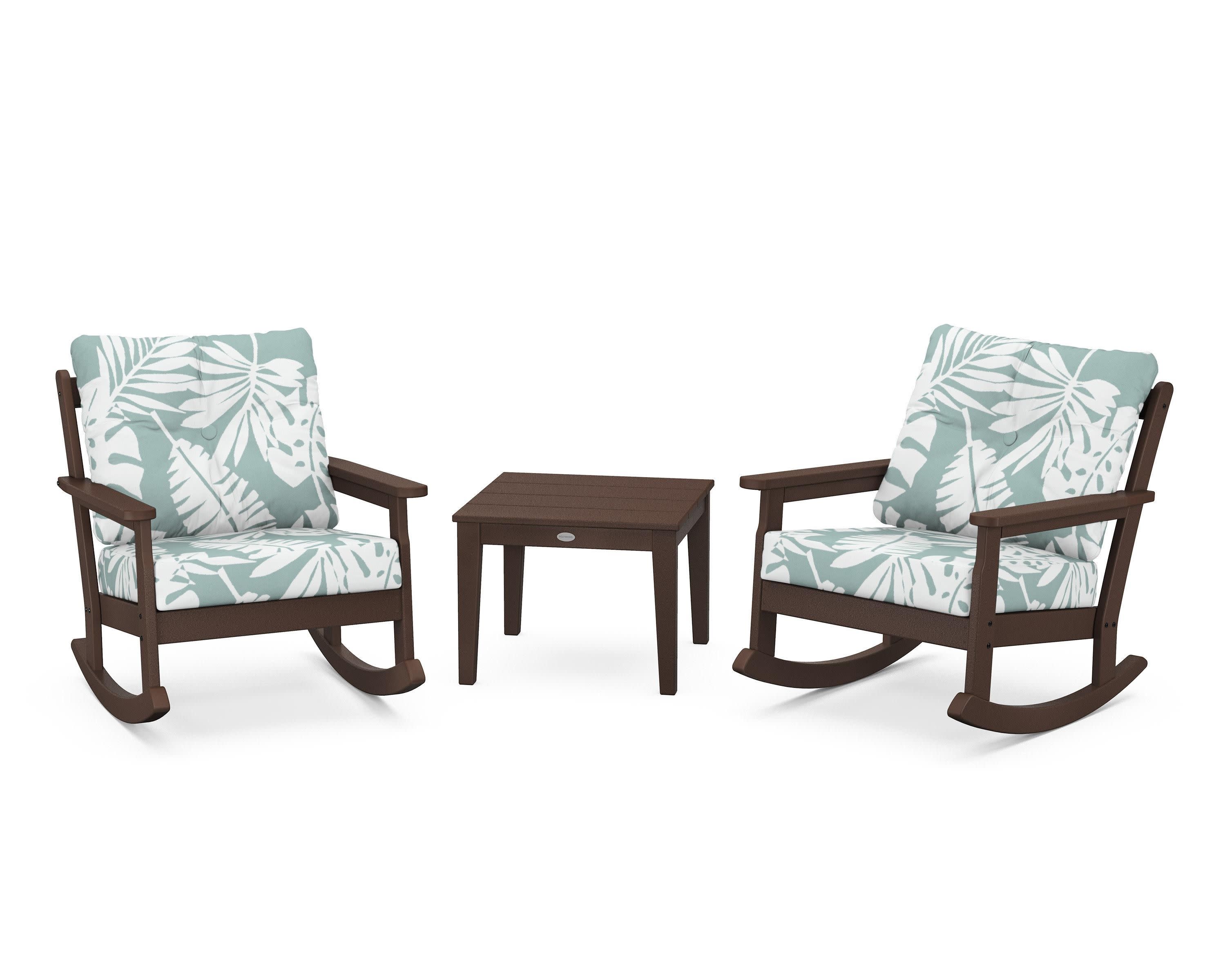 Vineyard 3-Piece Deep Seating Rocker Set in Mahogany / Leaf Glacier Spa