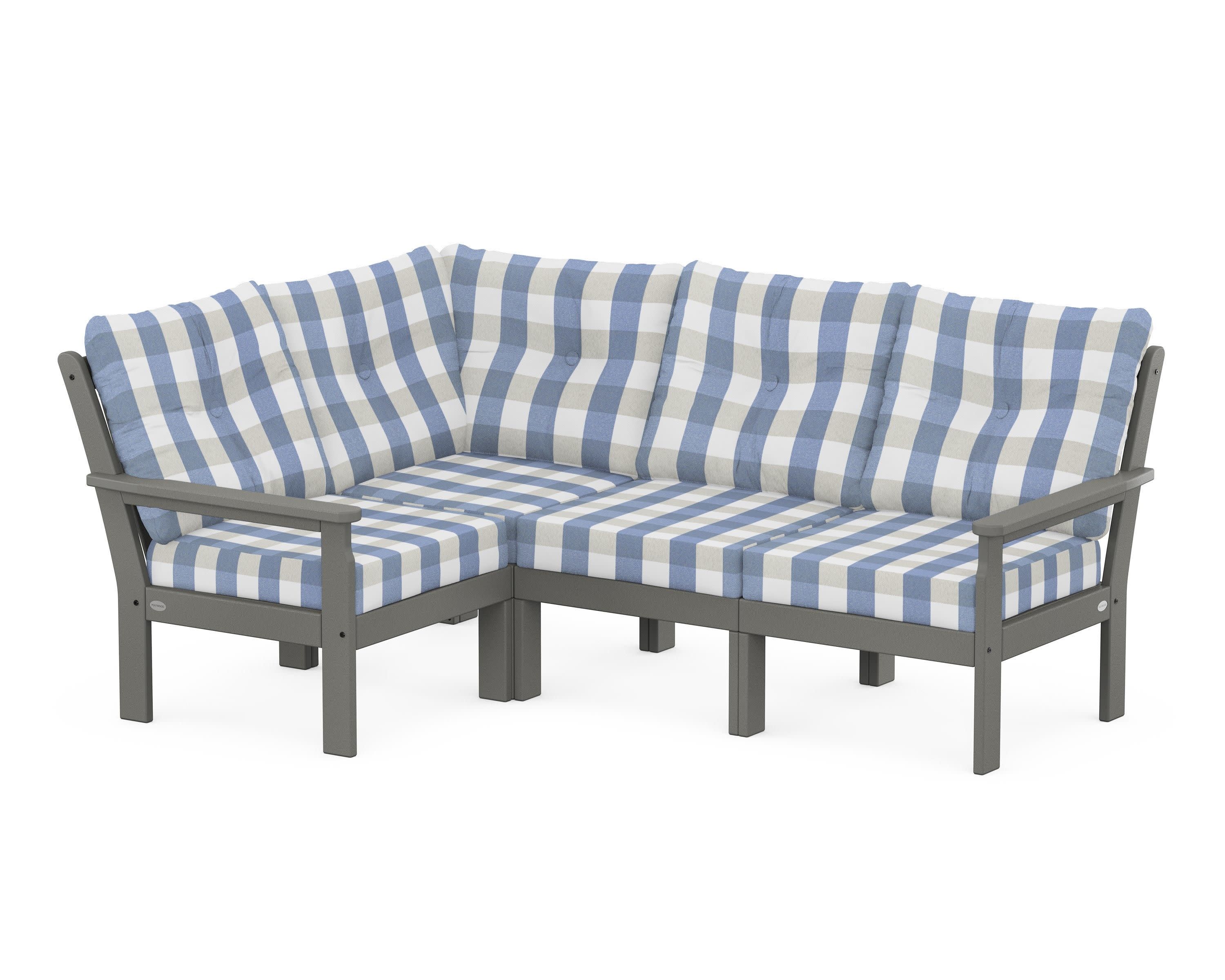 Vineyard 4-Piece Sectional in Slate Grey / Buffalo Plaid Sky Blue