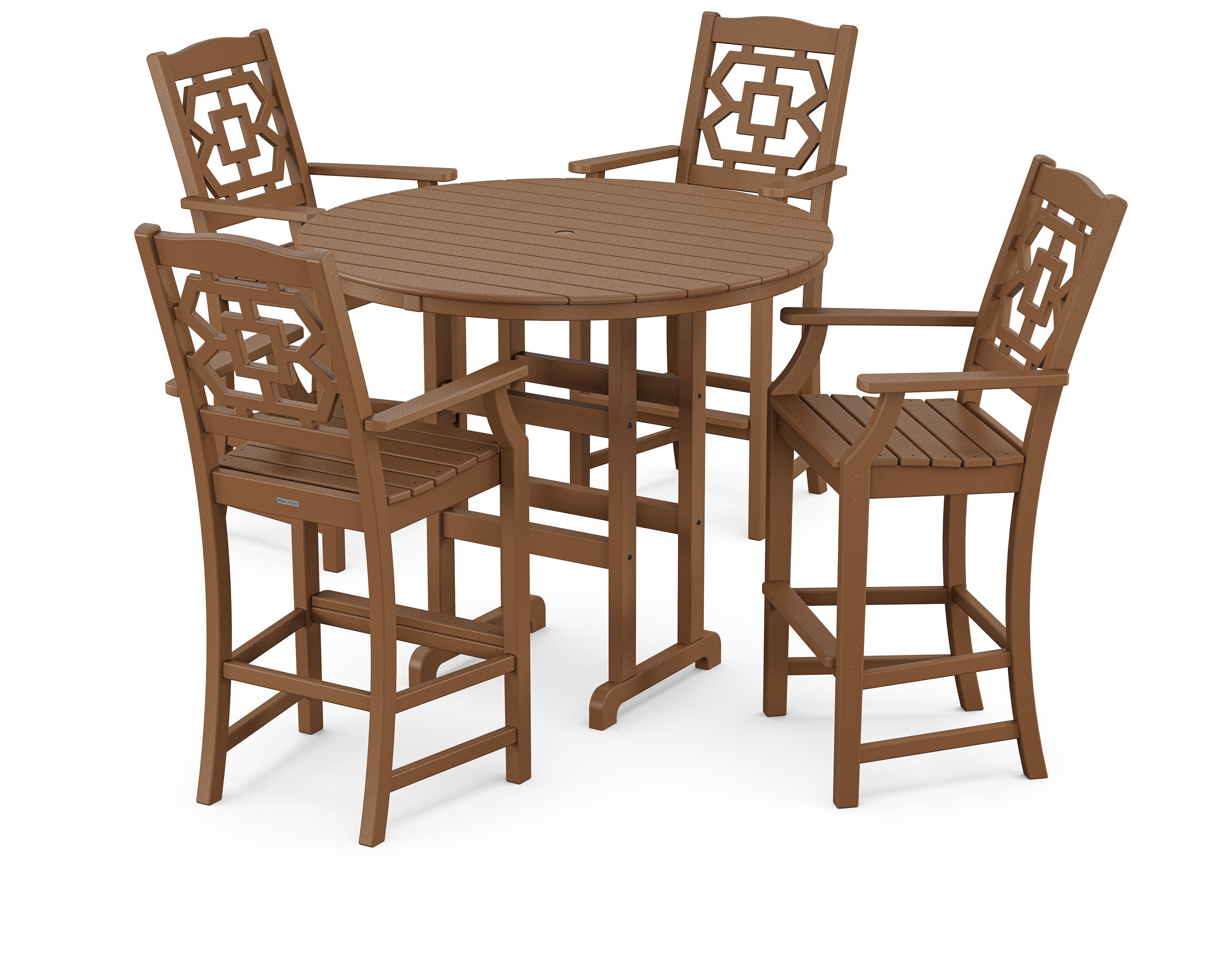 Chinoiserie 5-Piece Round Farmhouse Bar Set in Teak