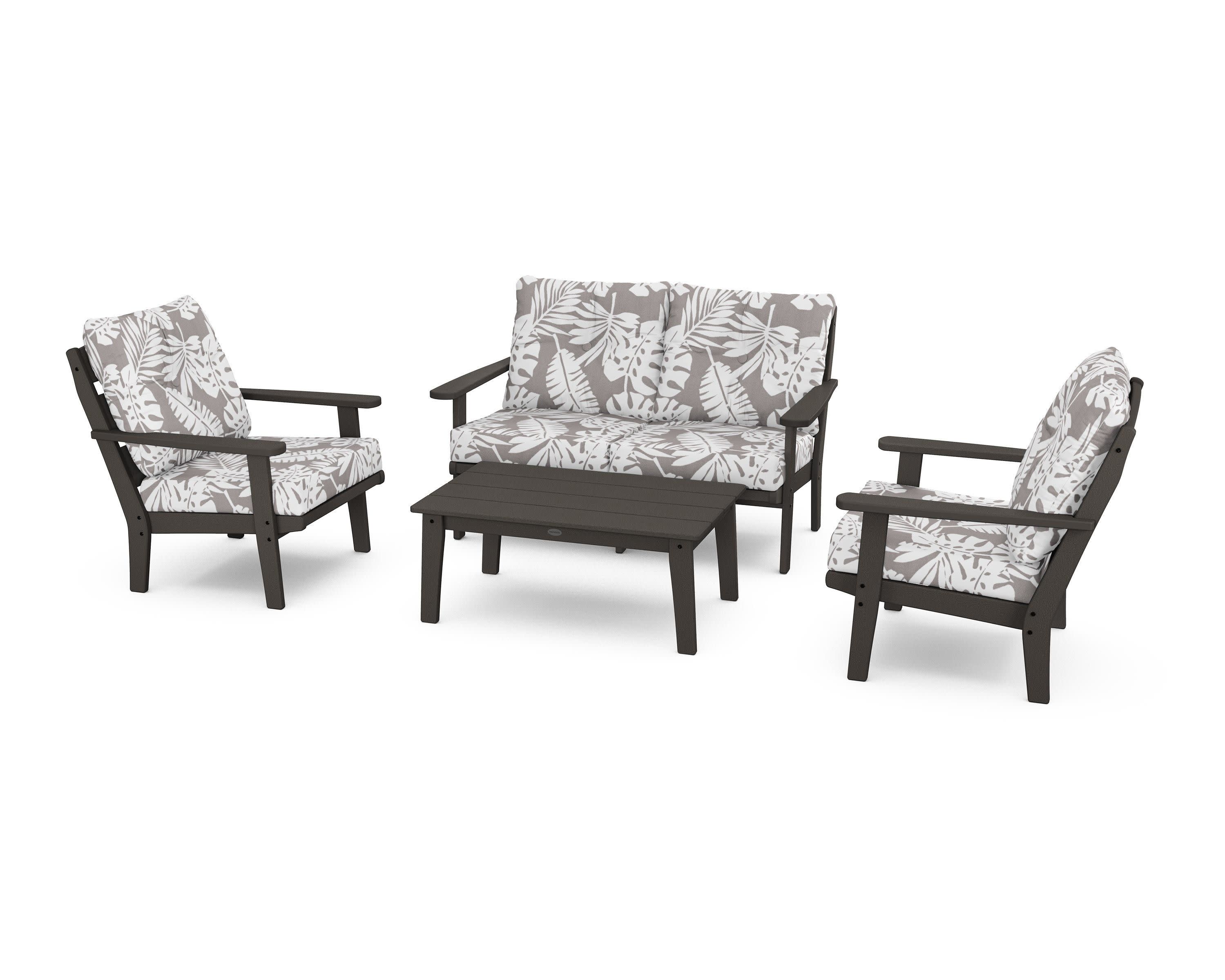 Lakeside 4-Piece Deep Seating Set in Vintage Coffee / Leaf Grey Mist