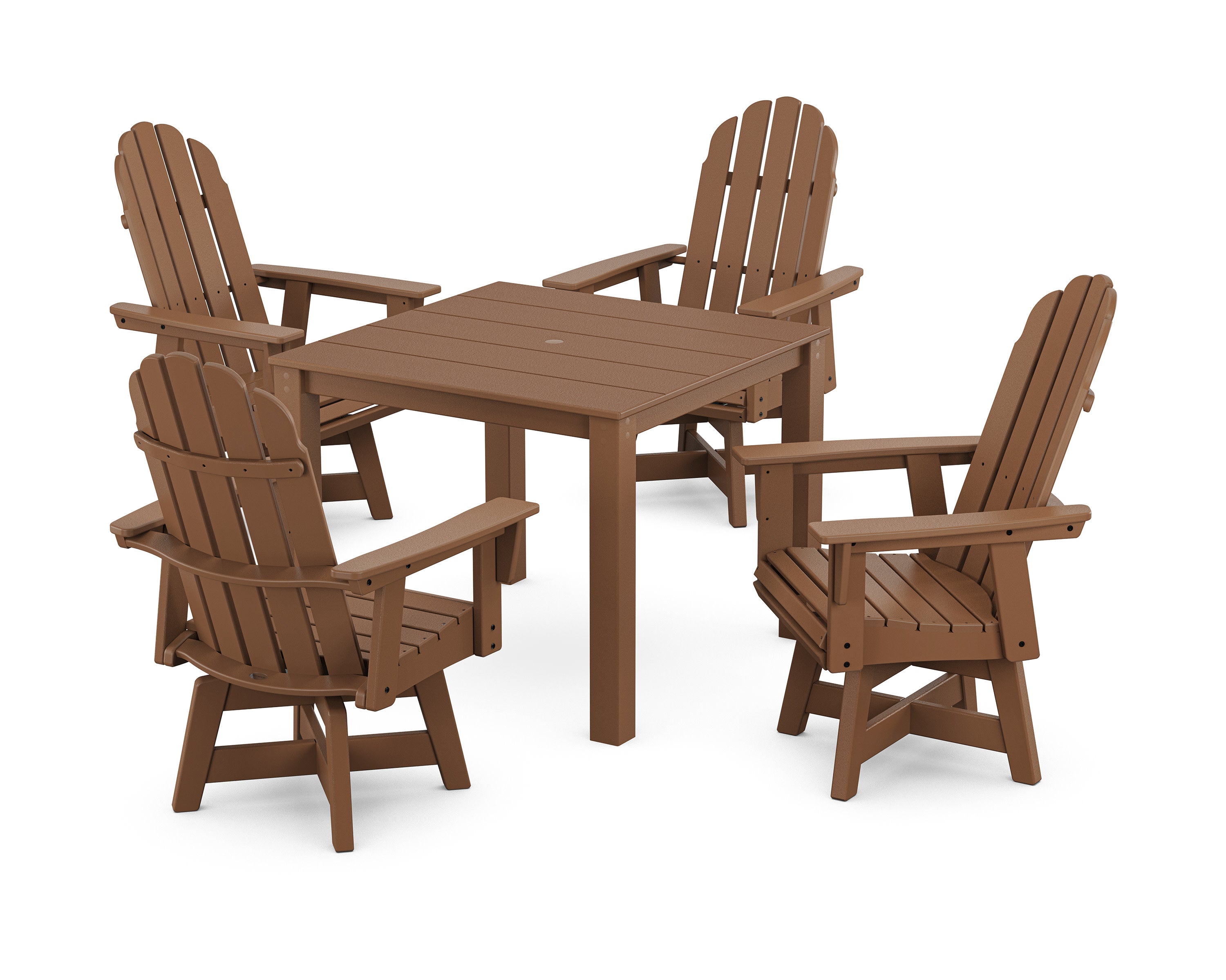 Vineyard Curveback Adirondack 5-Piece Parsons Swivel Dining Set in Teak