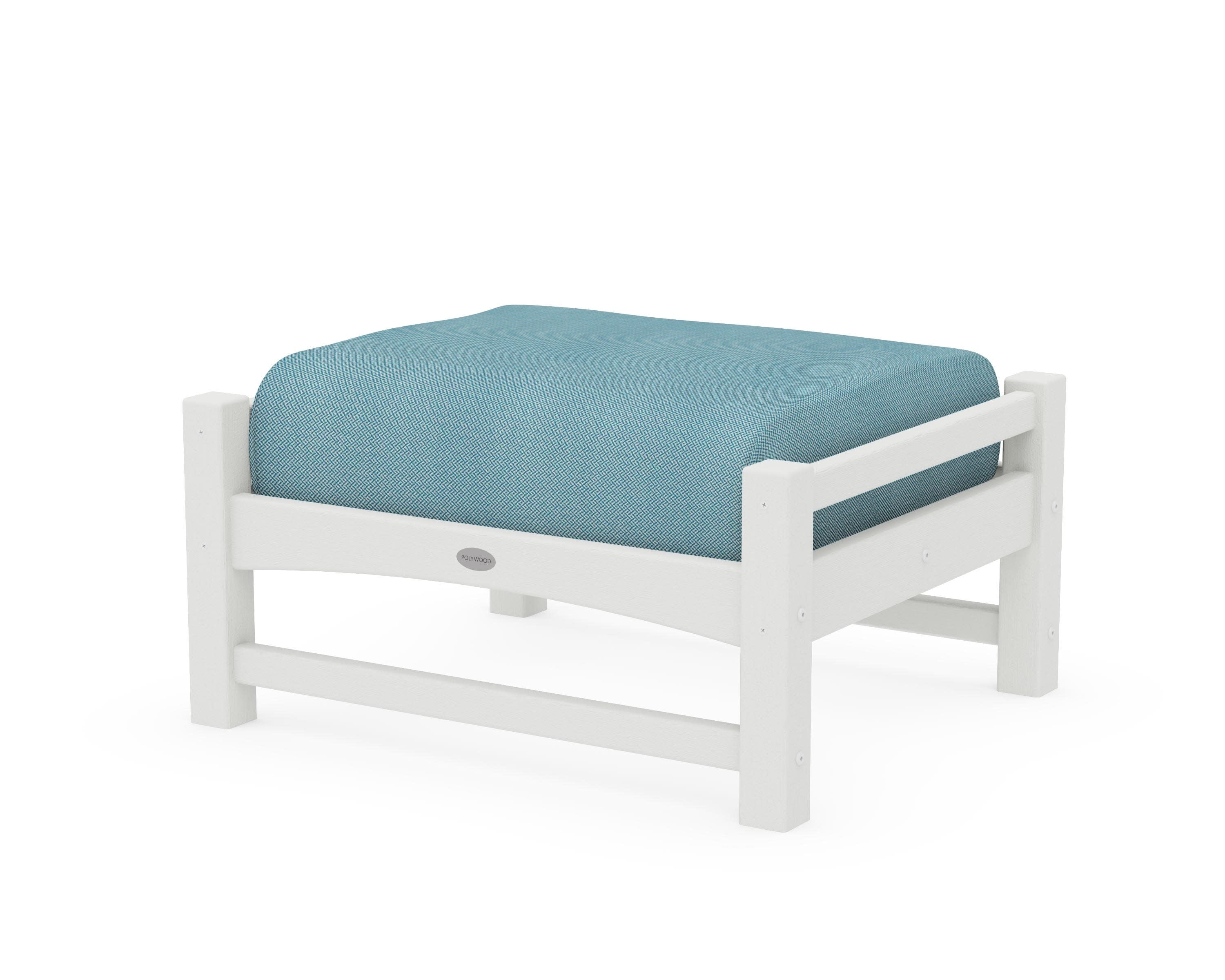 Club Ottoman in Vintage White / Lattice Sky Blue
