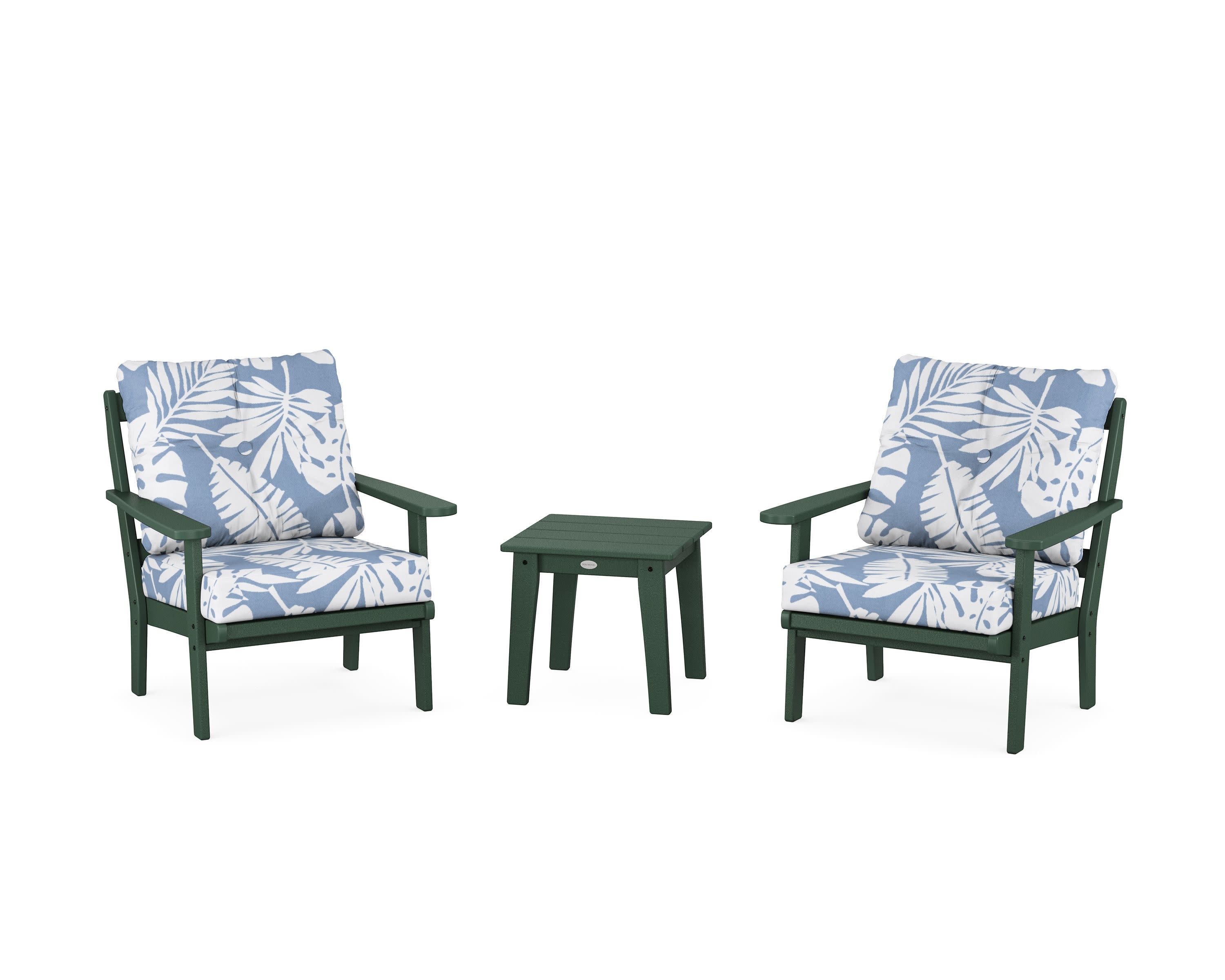 Mission 3-Piece Deep Seating Set in Green / Leaf Sky Blue