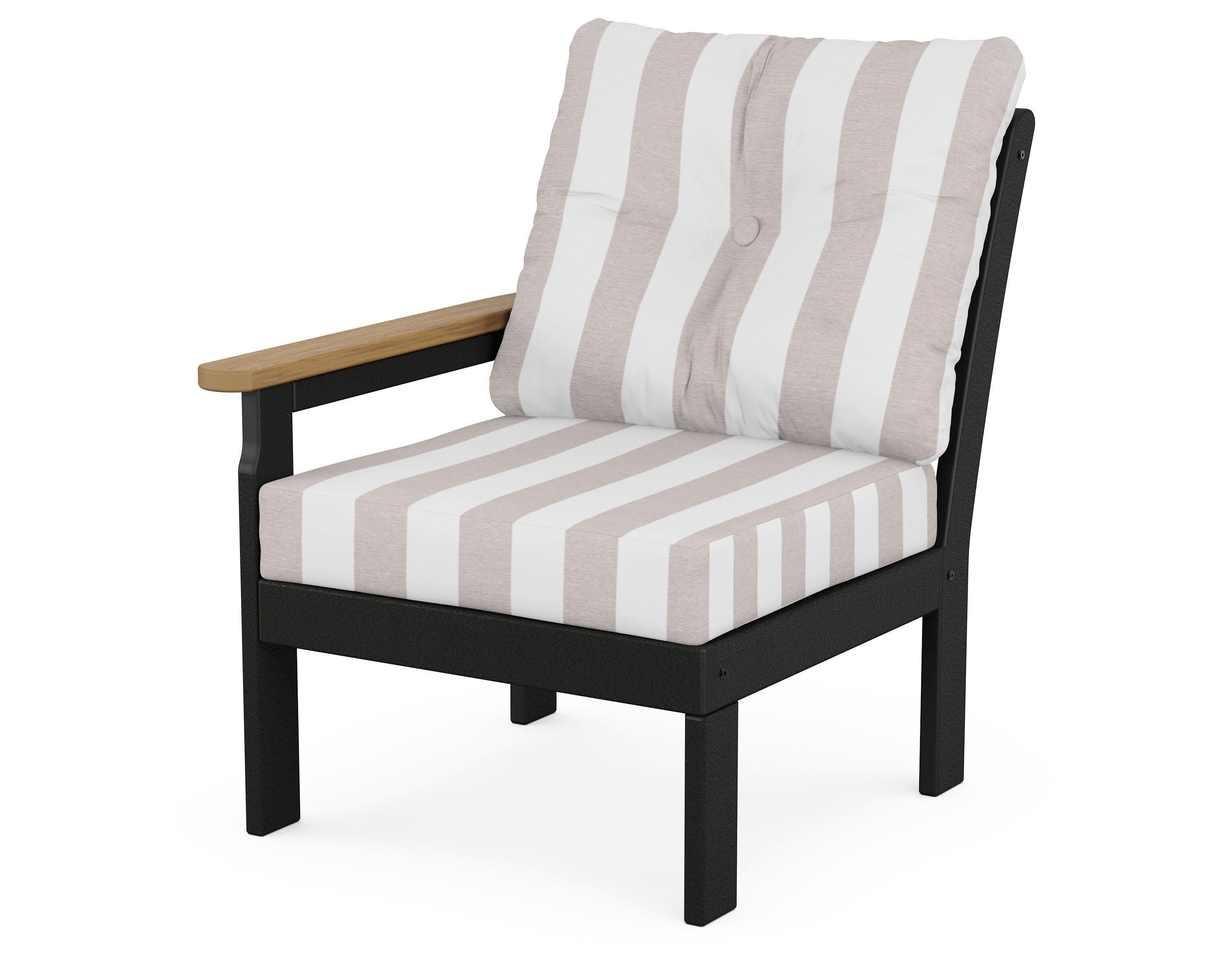 Vineyard Modular Left Arm Chair in Black / Natural / Cabana Stripe Dune Burlap