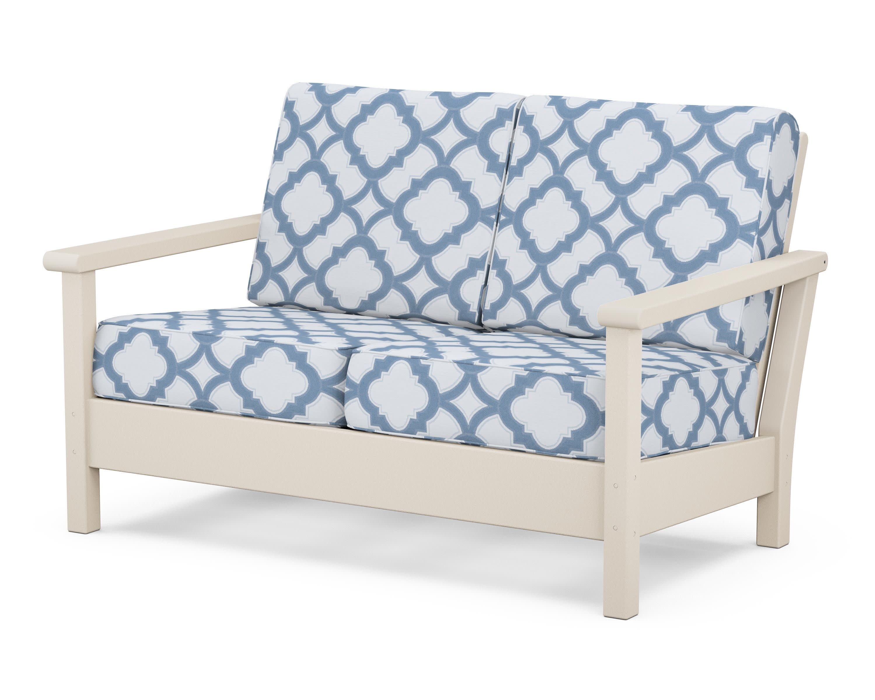 Harbour Deep Seating Loveseat in Sand / Trellis Sky Blue