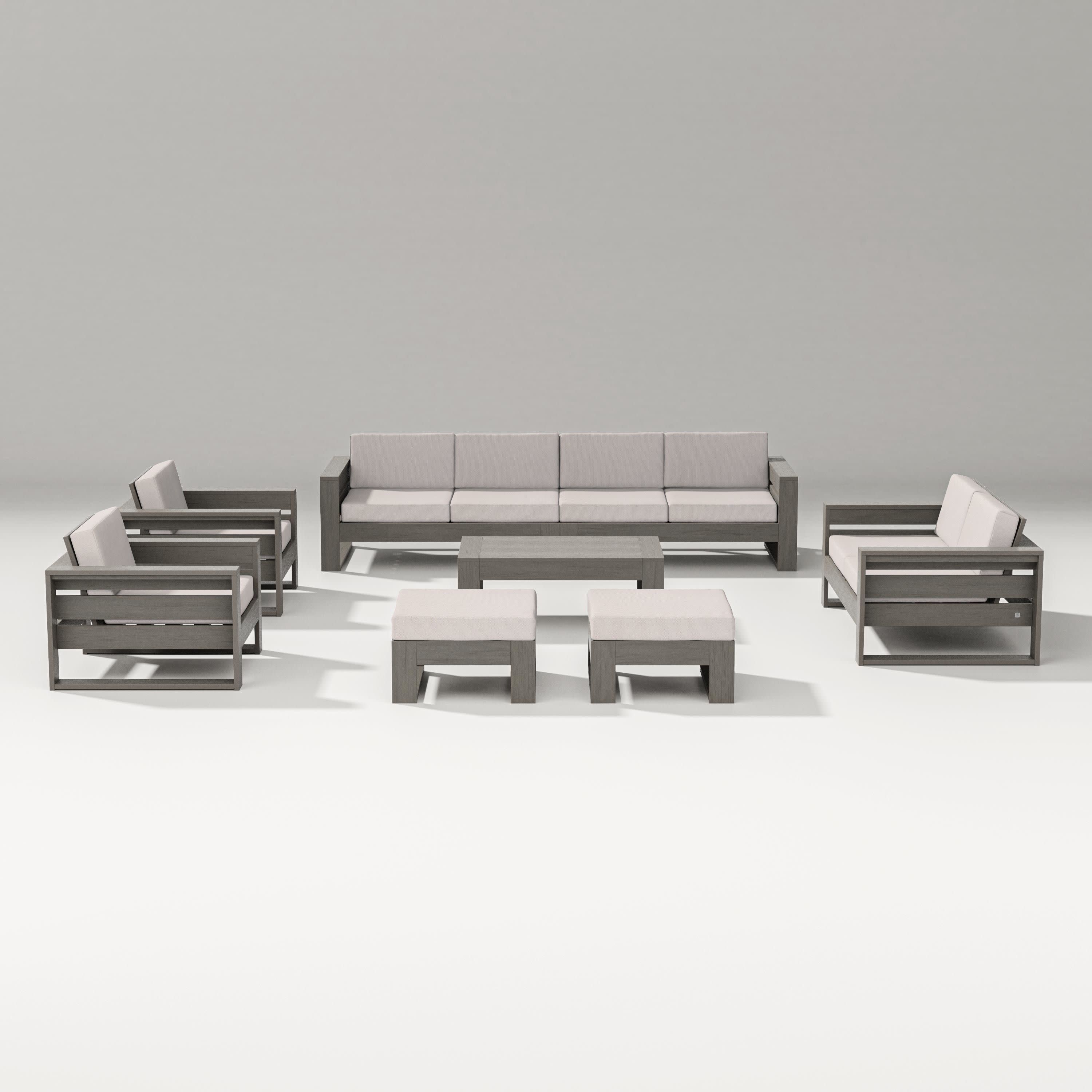 Latitude 8-Piece Lounge Sofa Set in Driftwood / Dune Burlap